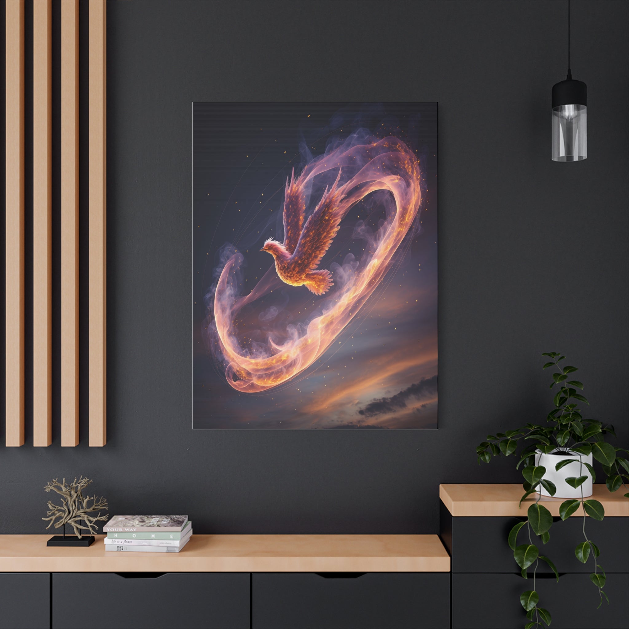 Phoenix of Rebirth: Mythical Fire Bird Digital Painting, Fantasy Flame Creature Artwork - L’Art Suprême Canvas