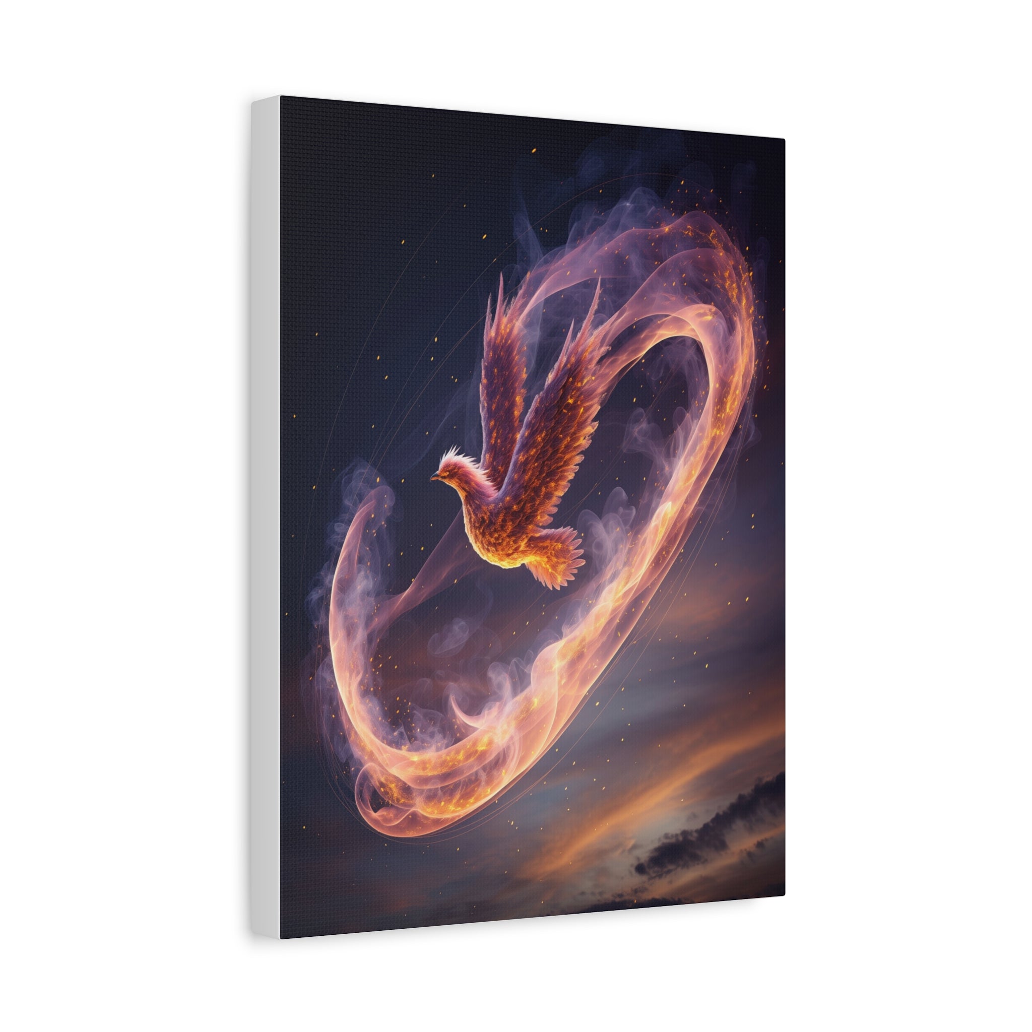 Phoenix of Rebirth: Mythical Fire Bird Digital Painting, Fantasy Flame Creature Artwork - L’Art Suprême Canvas