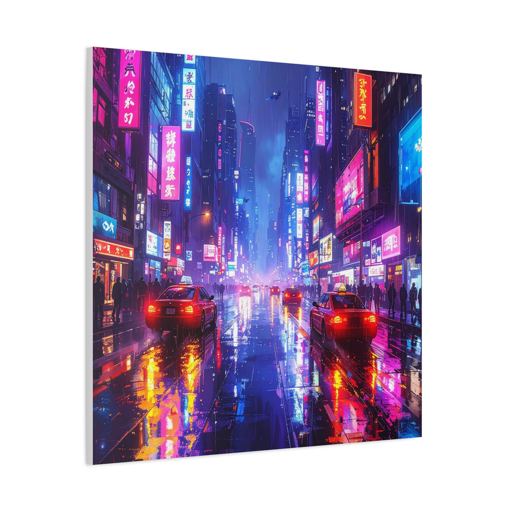 Neon Dystopia: Cyberpunk Metropolis, Urban Night Reflections - L’Art Suprême Canvas