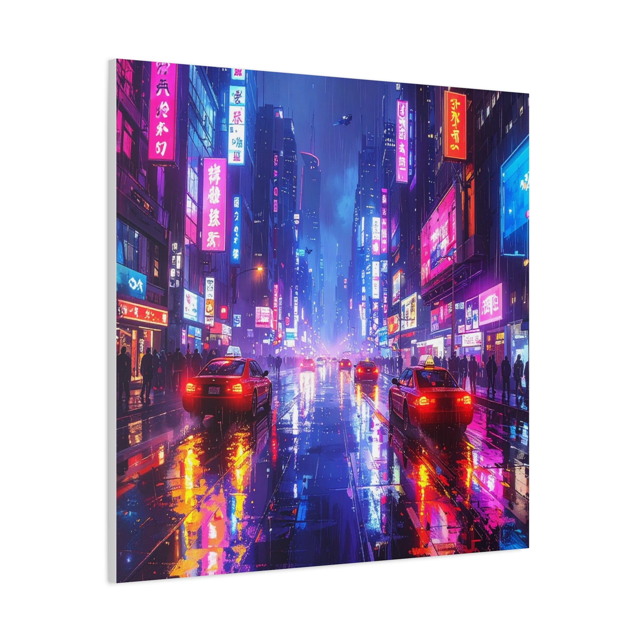 Neon Dystopia: Cyberpunk Metropolis, Urban Night Reflections - L’Art Suprême Canvas