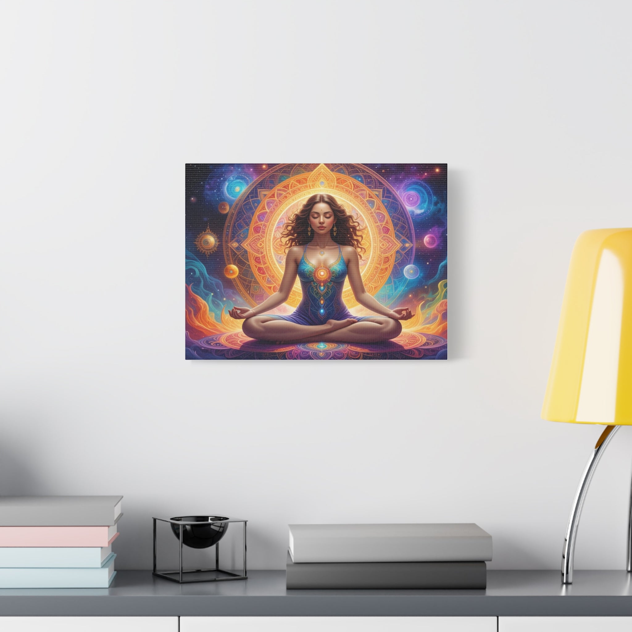 Cosmic Lotus Meditation: Spiritual Energy Mandala, Digital Celestial Art - L’Art Suprême Canvas