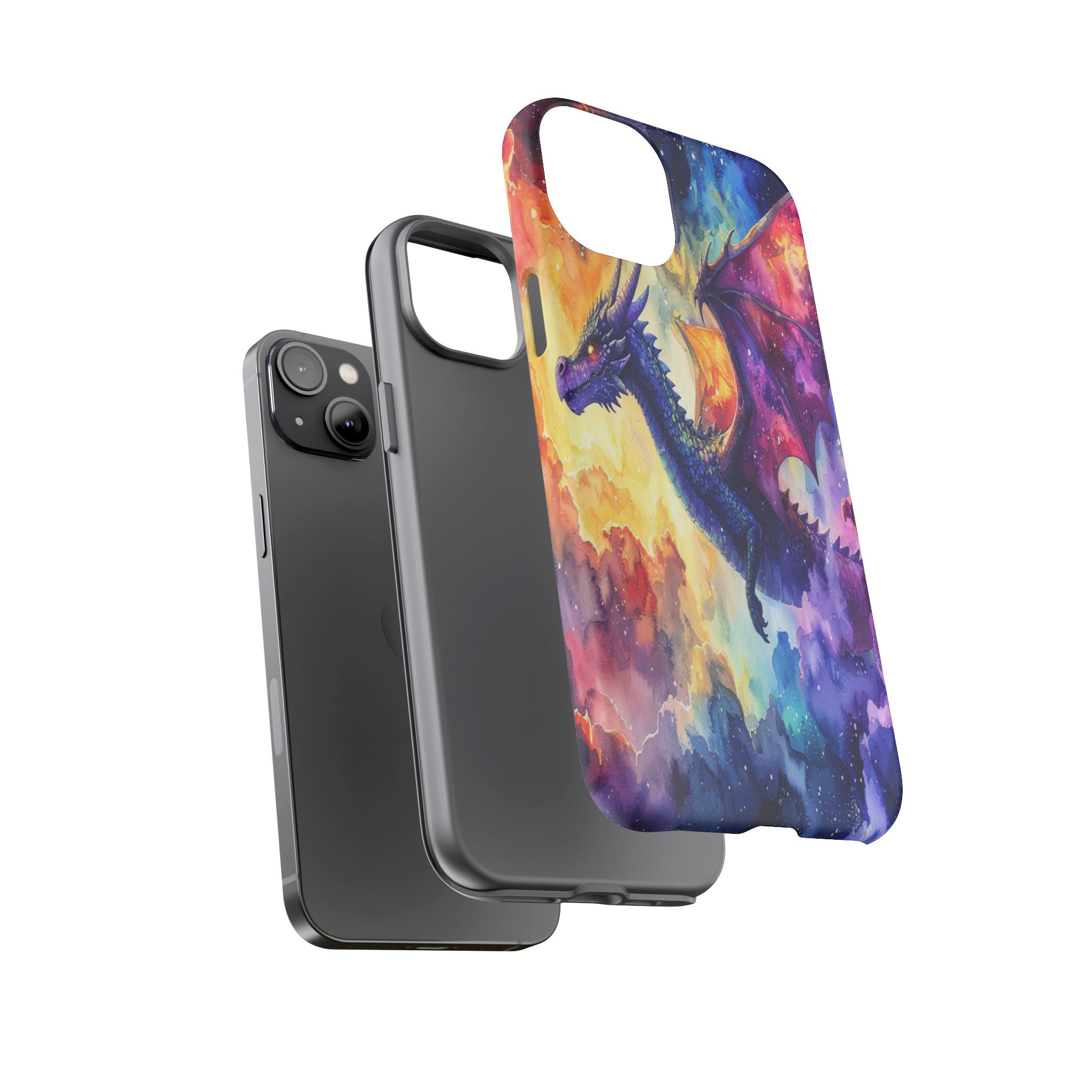 Celestial Dragons' Ascent: Watercolor Fantasy Artwork, Cosmic Nebula Landscape - L’Art Suprême Phone Case
