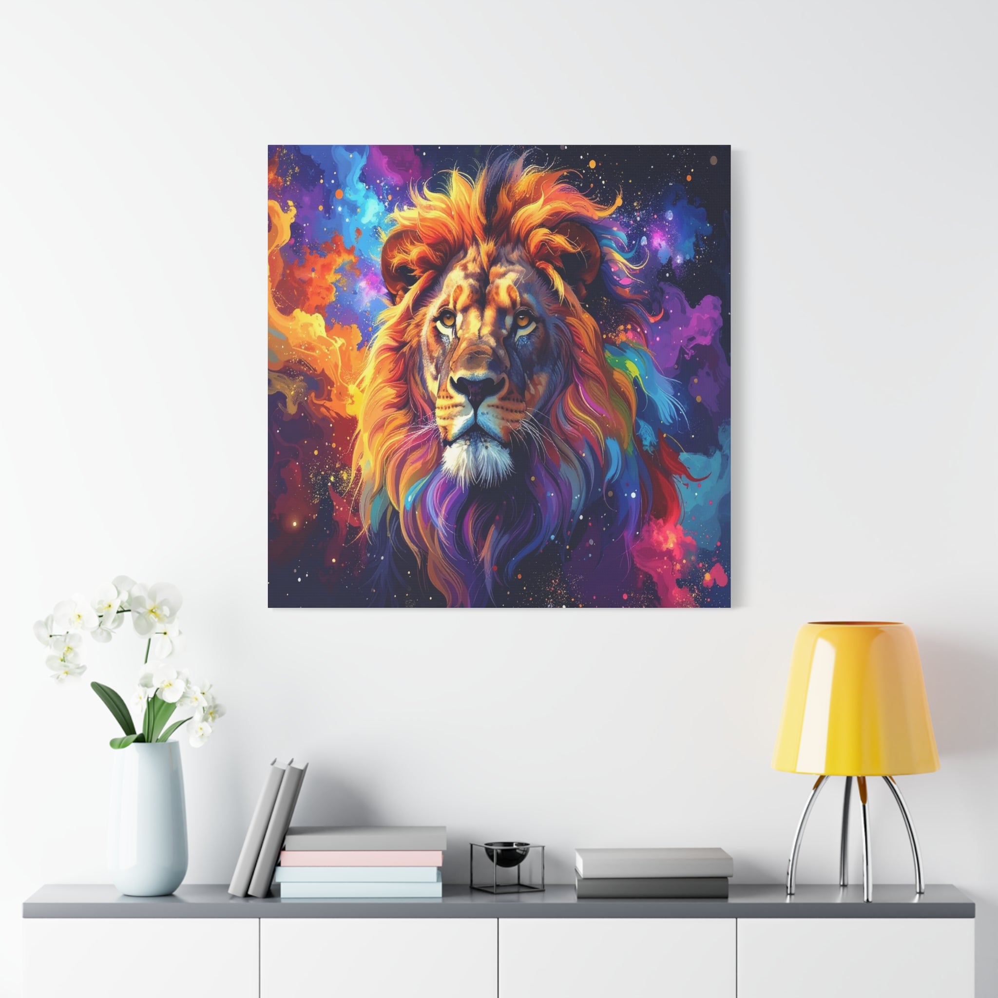 Cosmic Mane: Celestial Lion Portrait, Digital Cosmic Artwork - L’Art Suprême Canvas