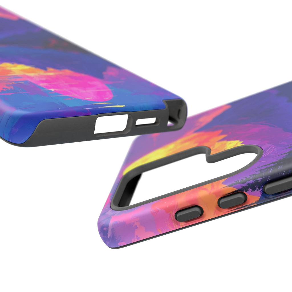 Twilight's Reflective Embrace: Mountain Synthwave Landscape, Digital Sunset Panorama - L’Art Suprême Phone Case