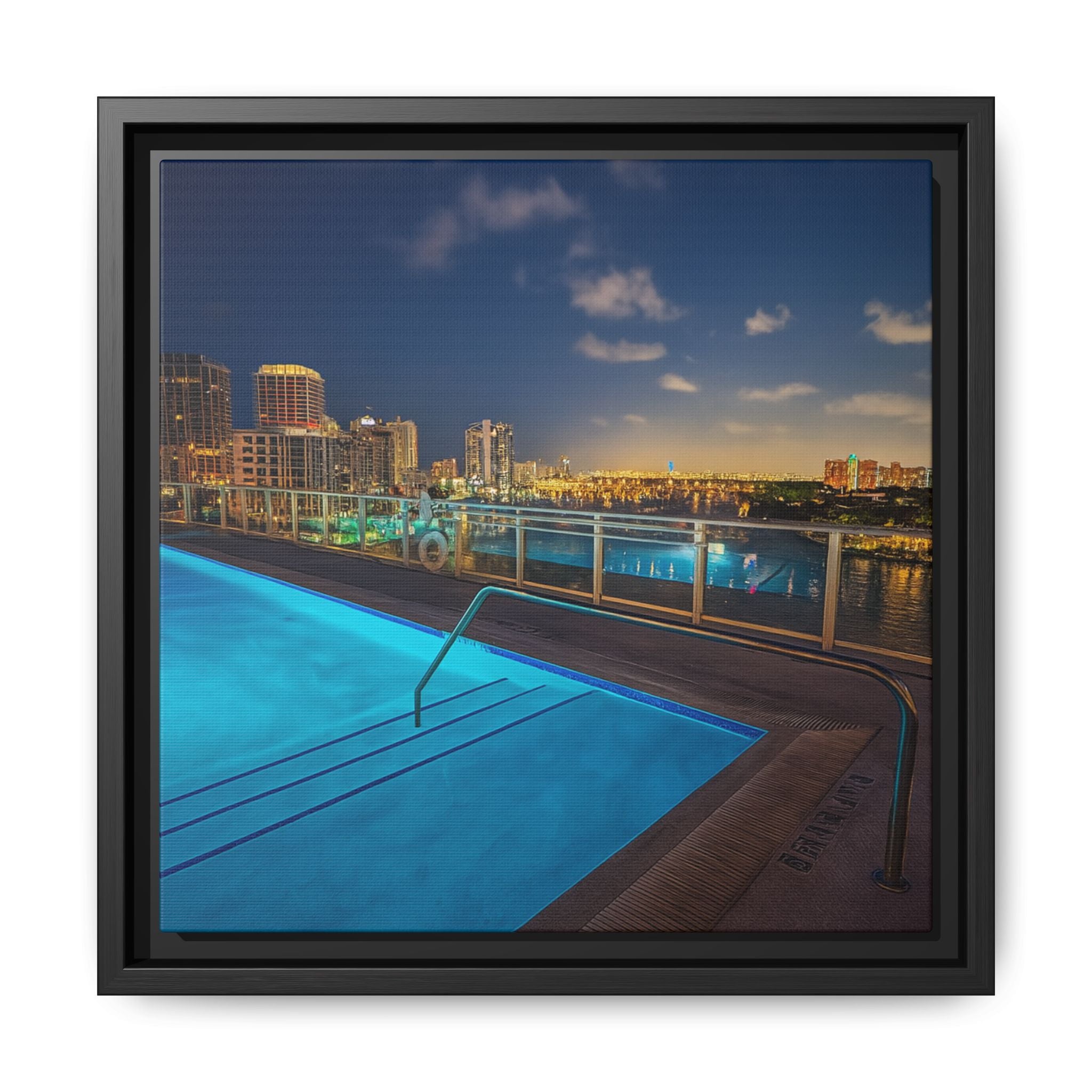 "Skyline Reflections" – Framed Canvas Print