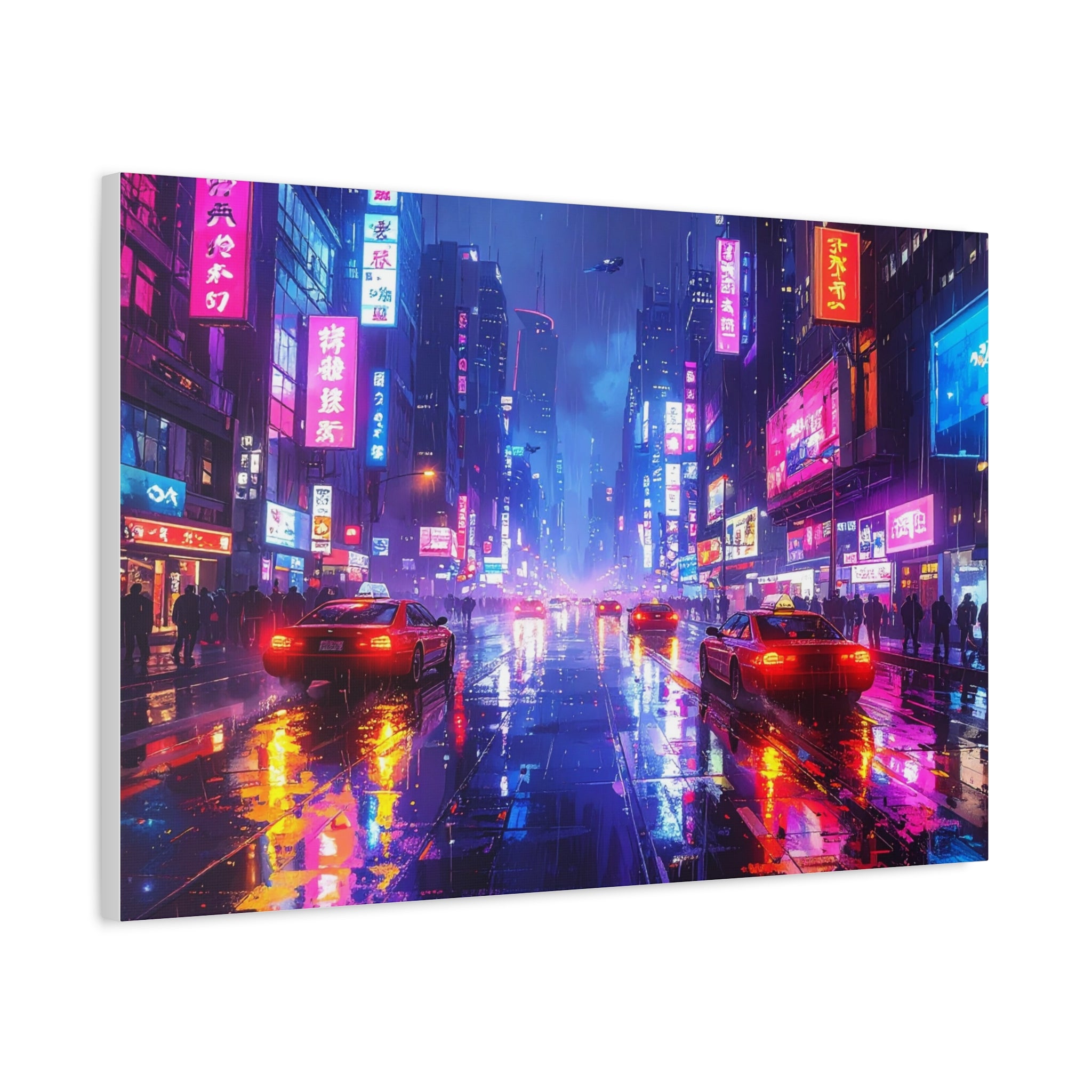 Neon Dystopia: Cyberpunk Metropolis, Urban Night Reflections - L’Art Suprême Canvas