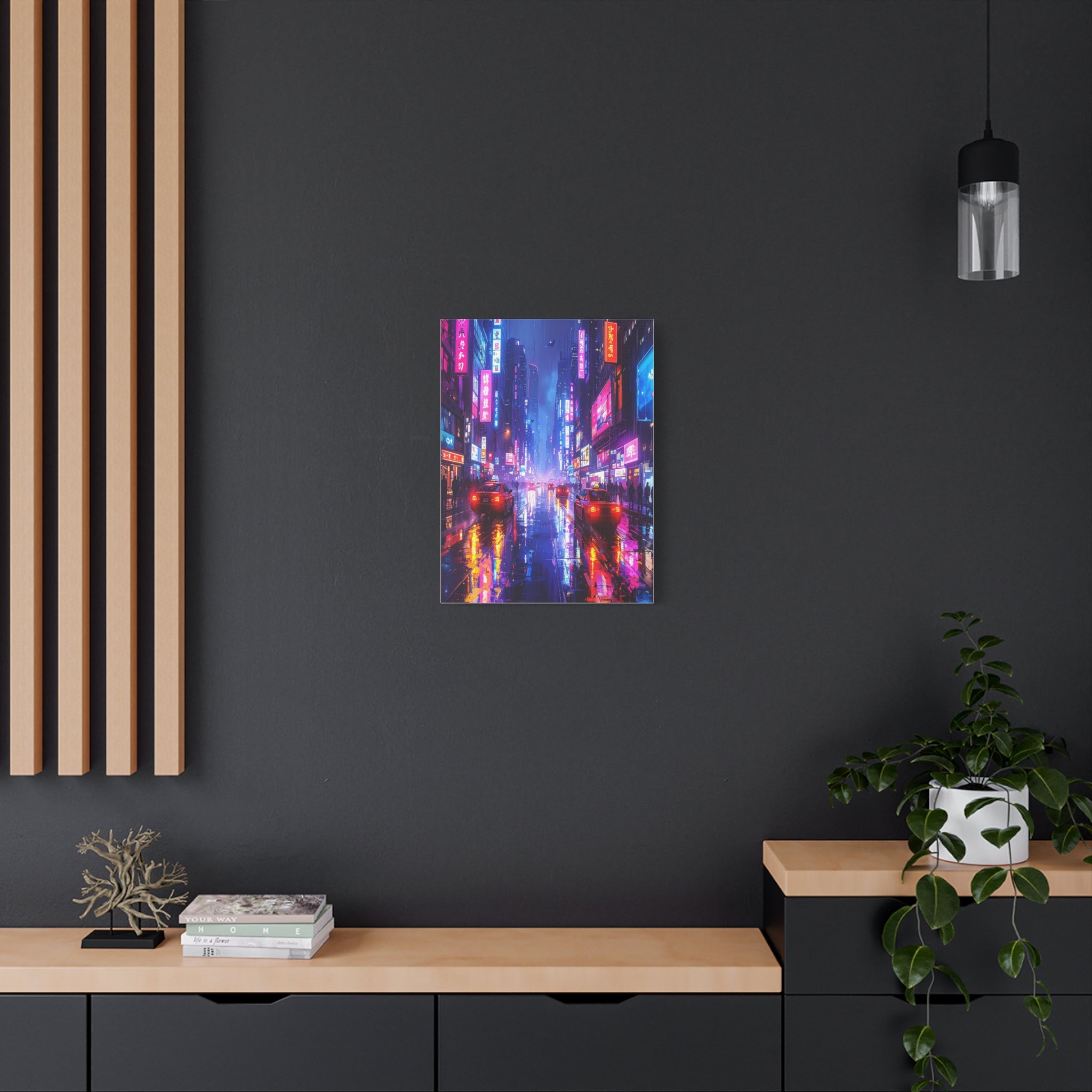 Neon Dystopia: Cyberpunk Metropolis, Urban Night Reflections - L’Art Suprême Canvas