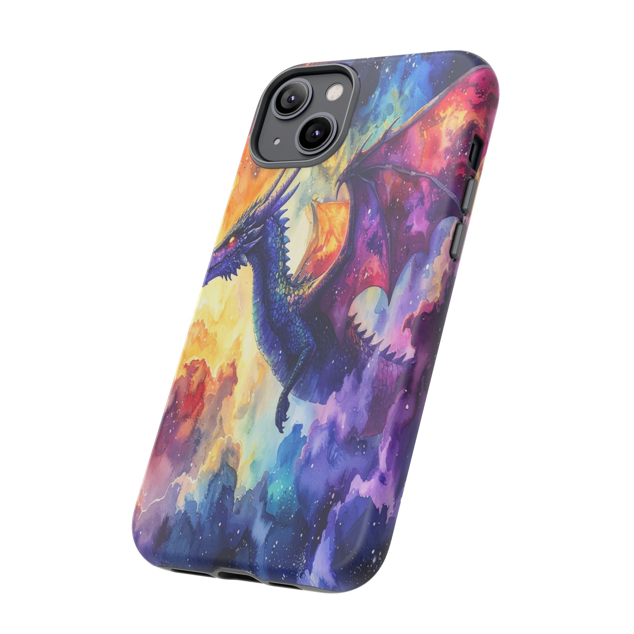 Celestial Dragons' Ascent: Watercolor Fantasy Artwork, Cosmic Nebula Landscape - L’Art Suprême Phone Case