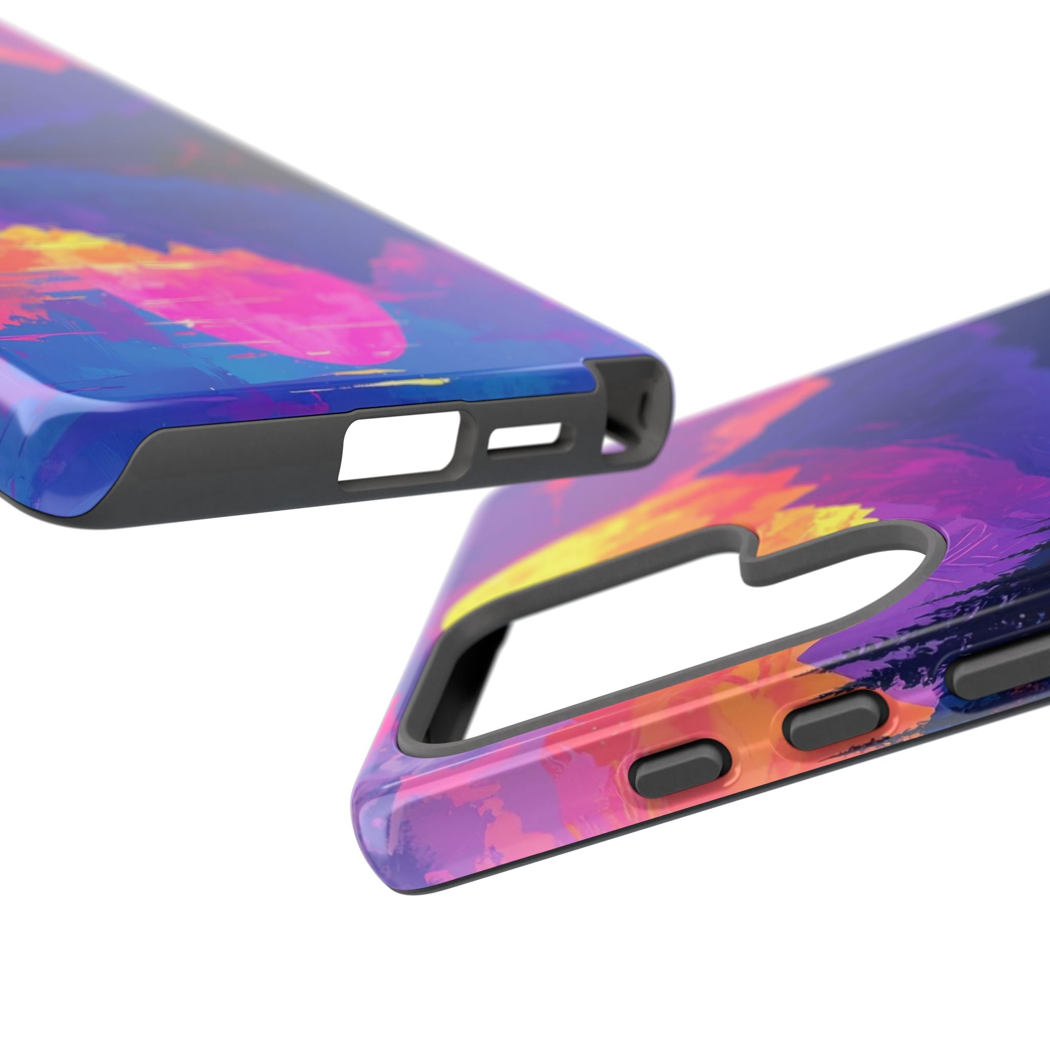 Twilight's Reflective Embrace: Mountain Synthwave Landscape, Digital Sunset Panorama - L’Art Suprême Phone Case
