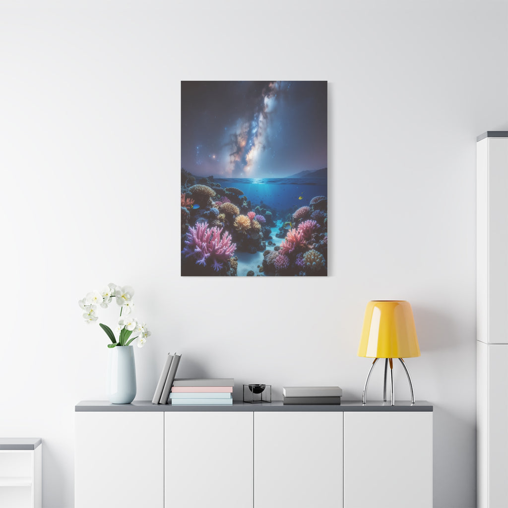 Cosmic Reef Harmony: Underwater Seascape Panorama, Milky Way Marine Dreamscape - L’Art Suprême Canvas