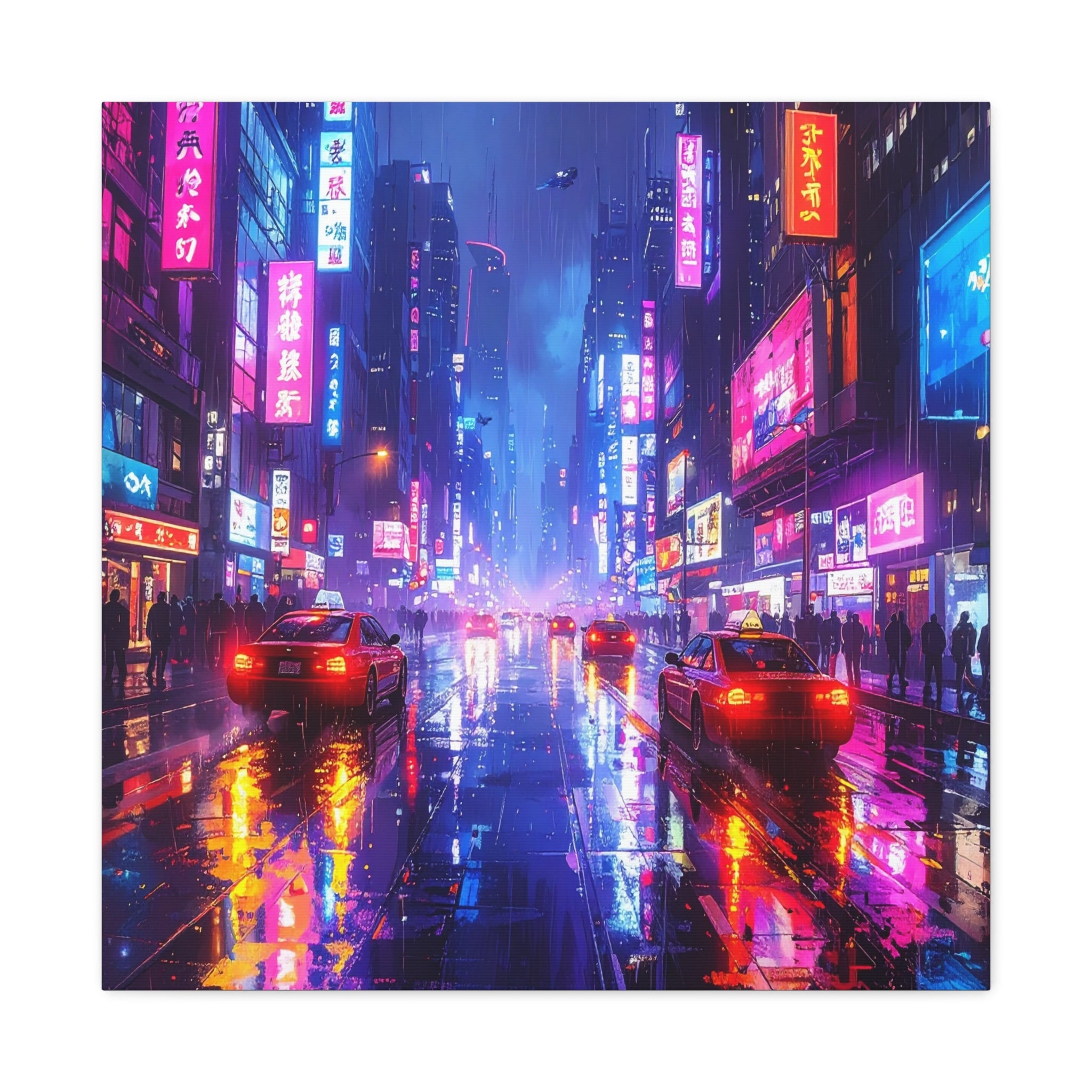 Neon Dystopia: Cyberpunk Metropolis, Urban Night Reflections - L’Art Suprême Canvas