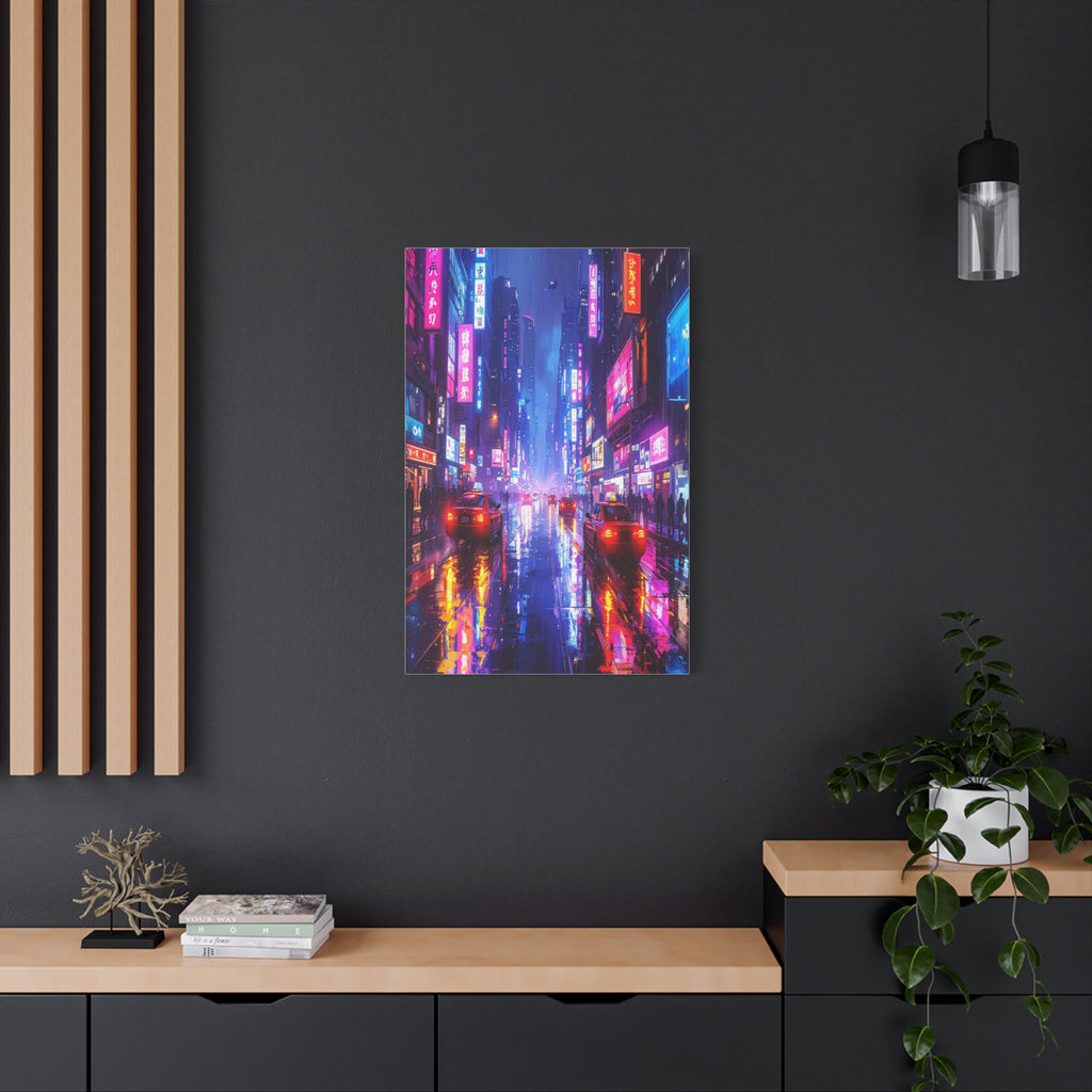 Neon Dystopia: Cyberpunk Metropolis, Urban Night Reflections - L’Art Suprême Canvas