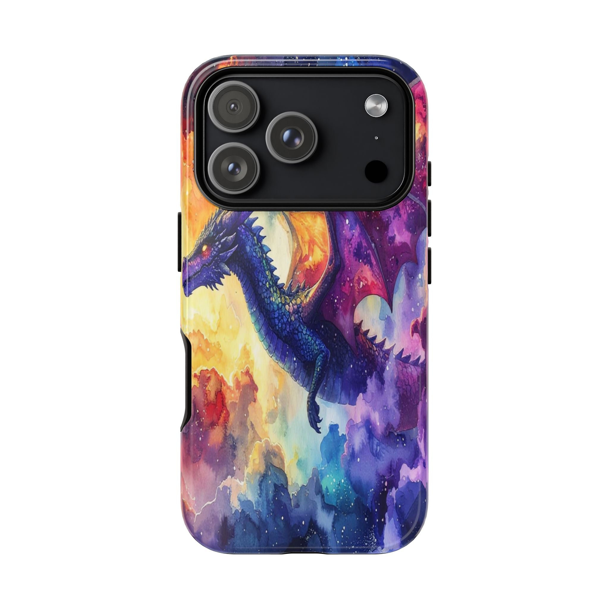 Celestial Dragons' Ascent: Watercolor Fantasy Artwork, Cosmic Nebula Landscape - L’Art Suprême Phone Case