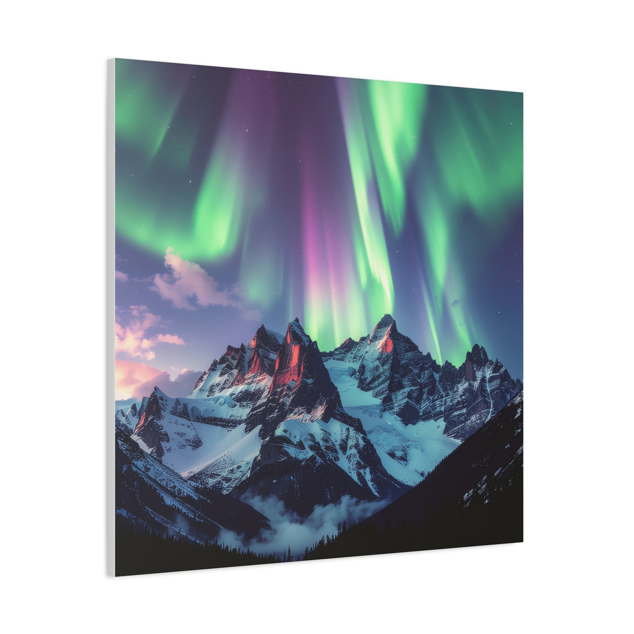 Celestial Symphony: Northern Lights Panorama, Alpine Aurora Wilderness - L’Art Suprême Canvas