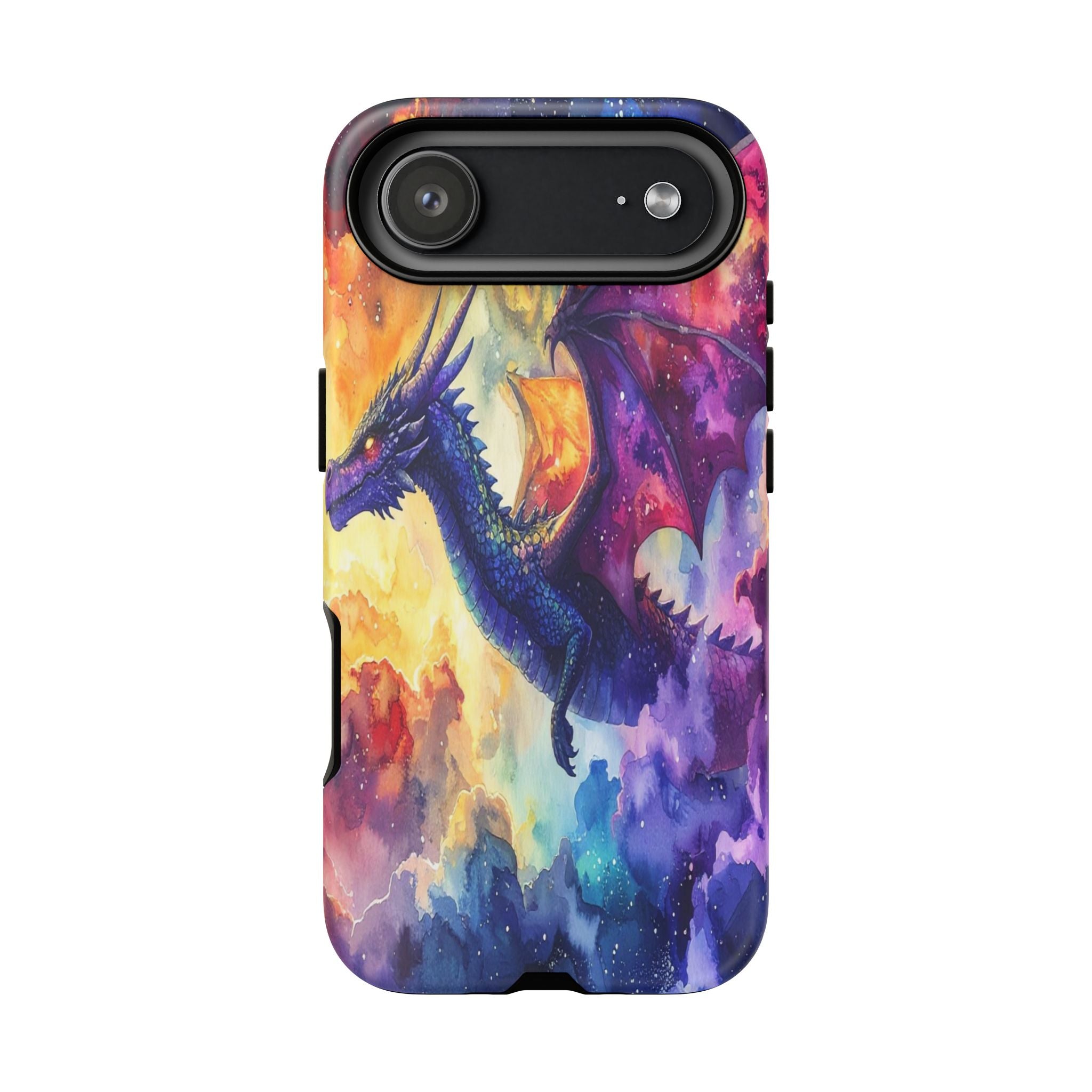 Celestial Dragons' Ascent: Watercolor Fantasy Artwork, Cosmic Nebula Landscape - L’Art Suprême Phone Case