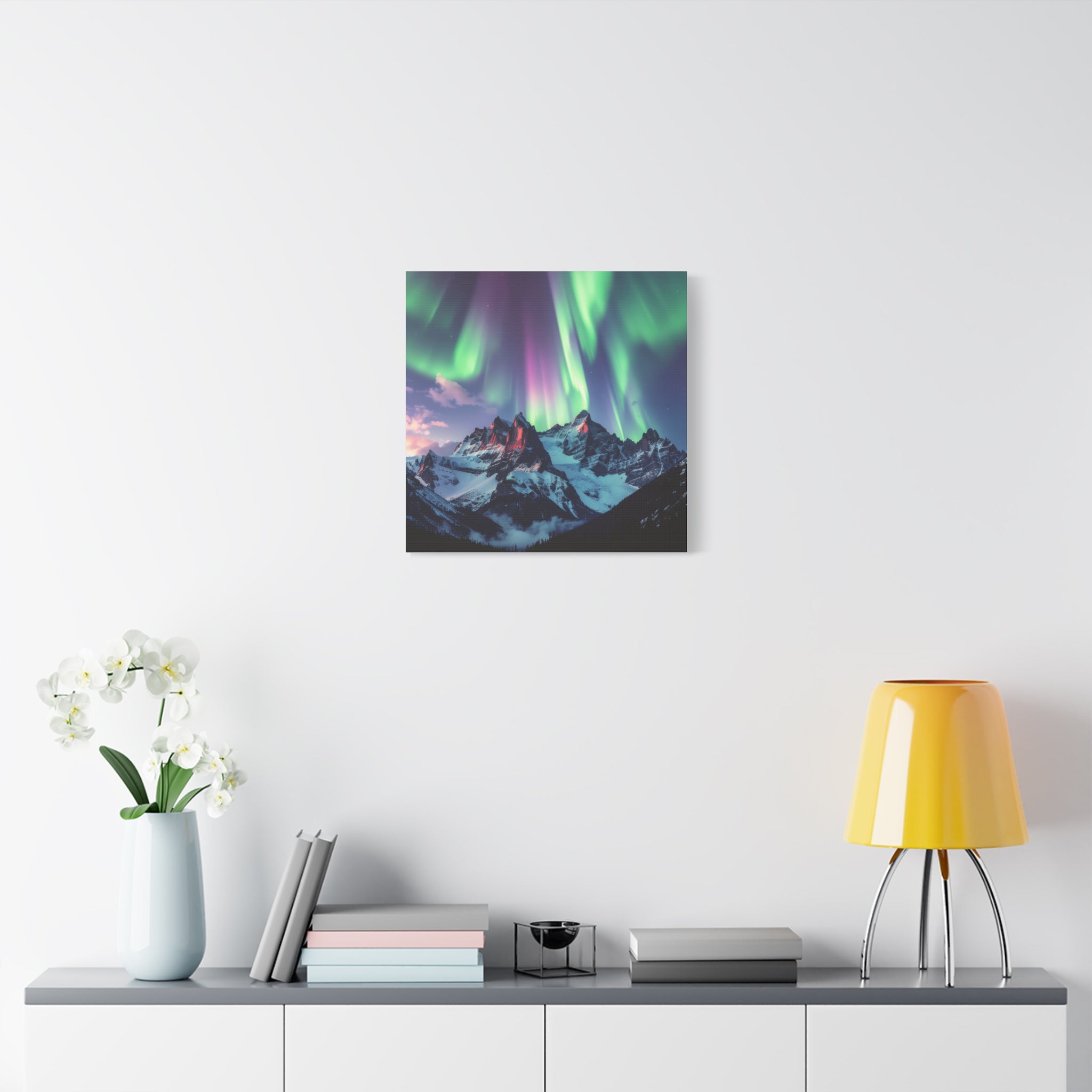 Celestial Symphony: Northern Lights Panorama, Alpine Aurora Wilderness - L’Art Suprême Canvas