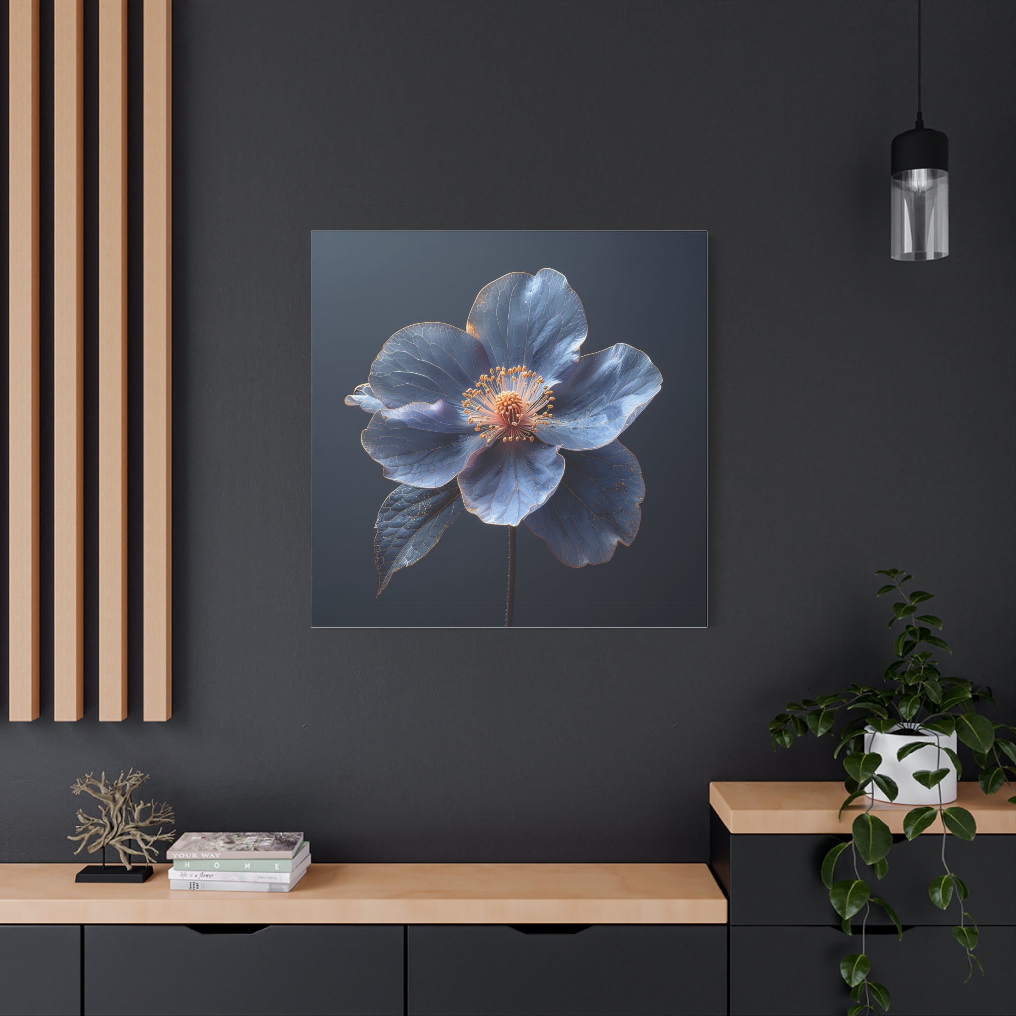 Ethereal Blue: Macro Botanical Photography, Delicate Floral Veins - L’Art Suprême Canvas