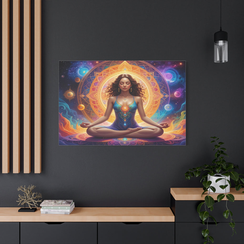 Cosmic Lotus Meditation: Spiritual Energy Mandala, Digital Celestial Art - L’Art Suprême Canvas