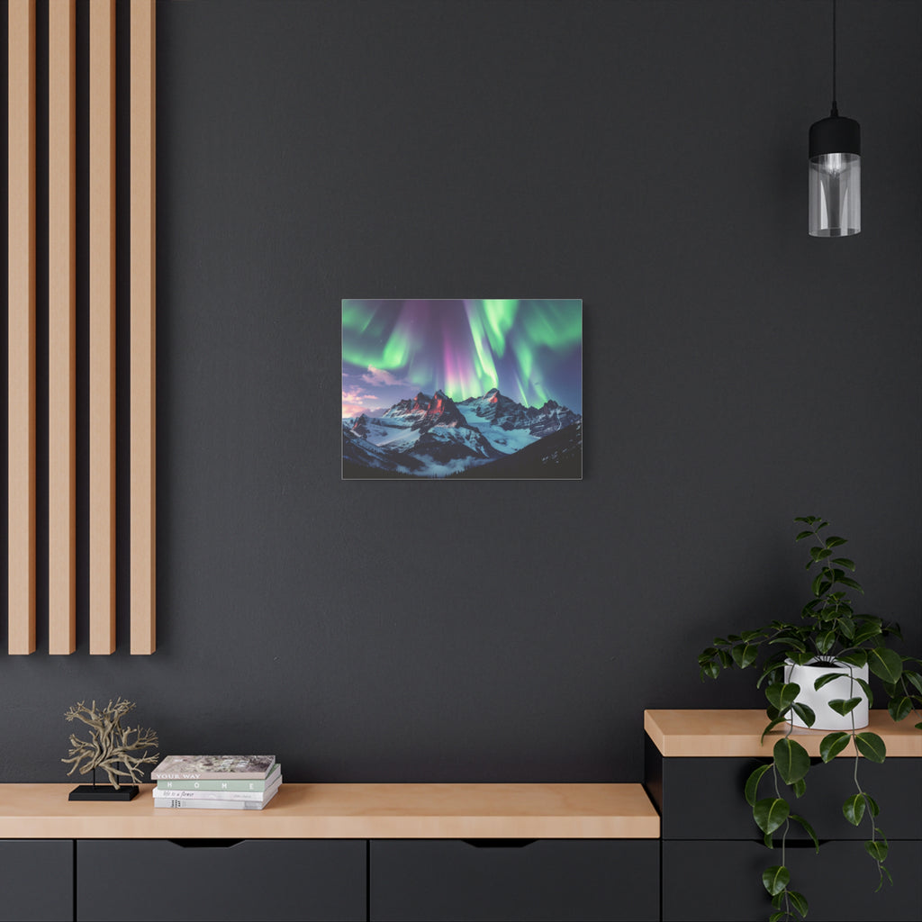 Celestial Symphony: Northern Lights Panorama, Alpine Aurora Wilderness - L’Art Suprême Canvas