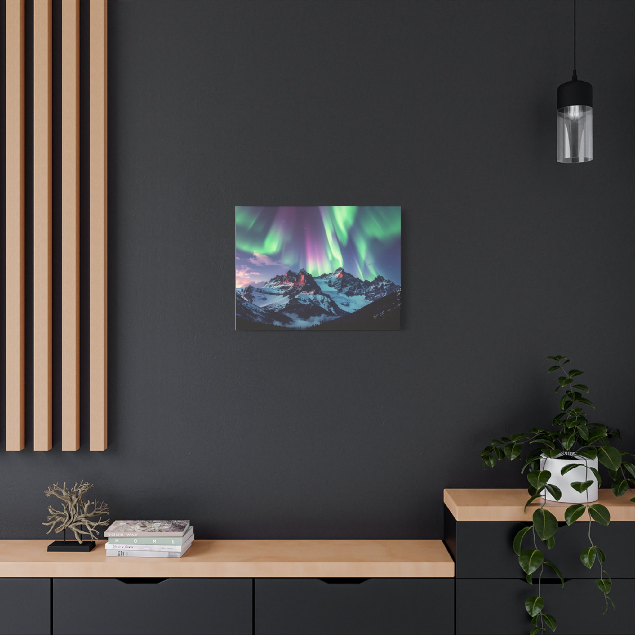 Celestial Symphony: Northern Lights Panorama, Alpine Aurora Wilderness - L’Art Suprême Canvas
