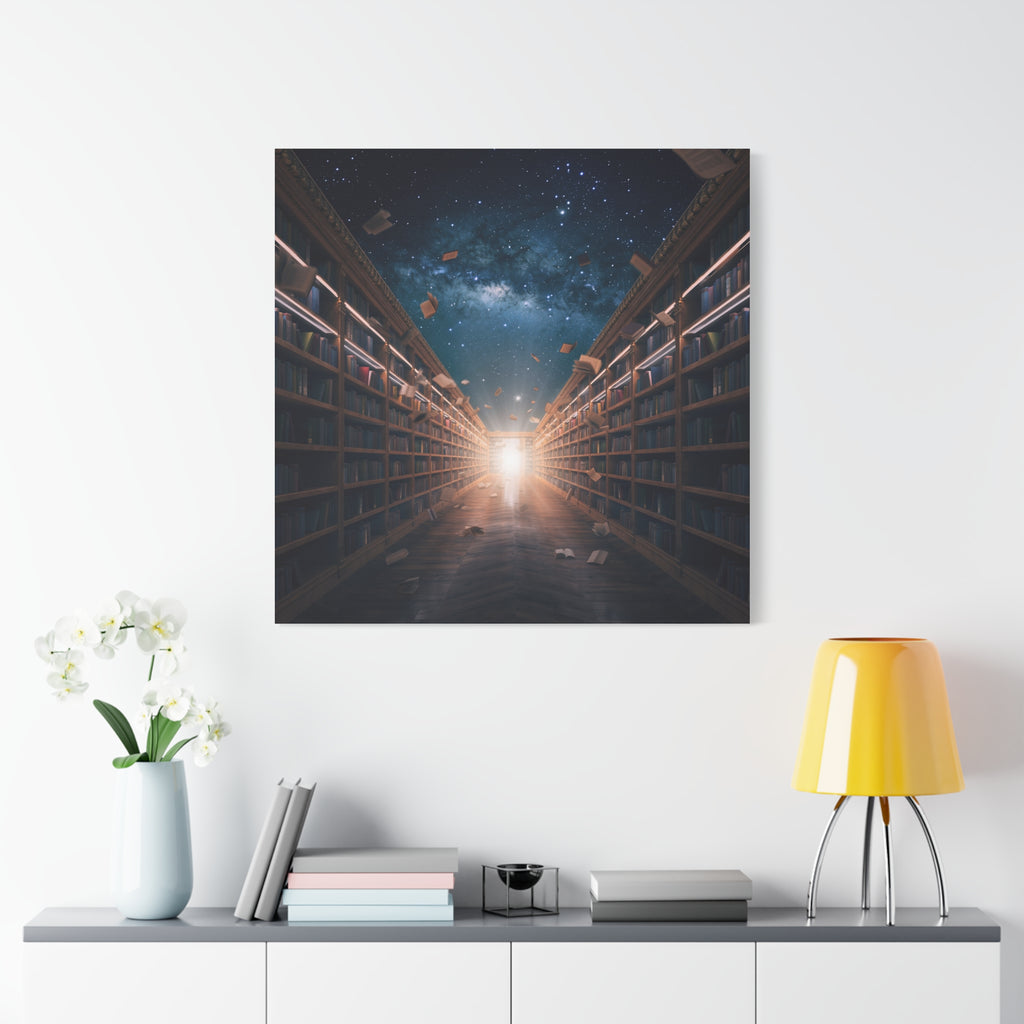 Celestial Library of Infinite Knowledge: Dreamscape Corridor, Cosmic Bibliophile's Journey - L’Art Suprême Canvas