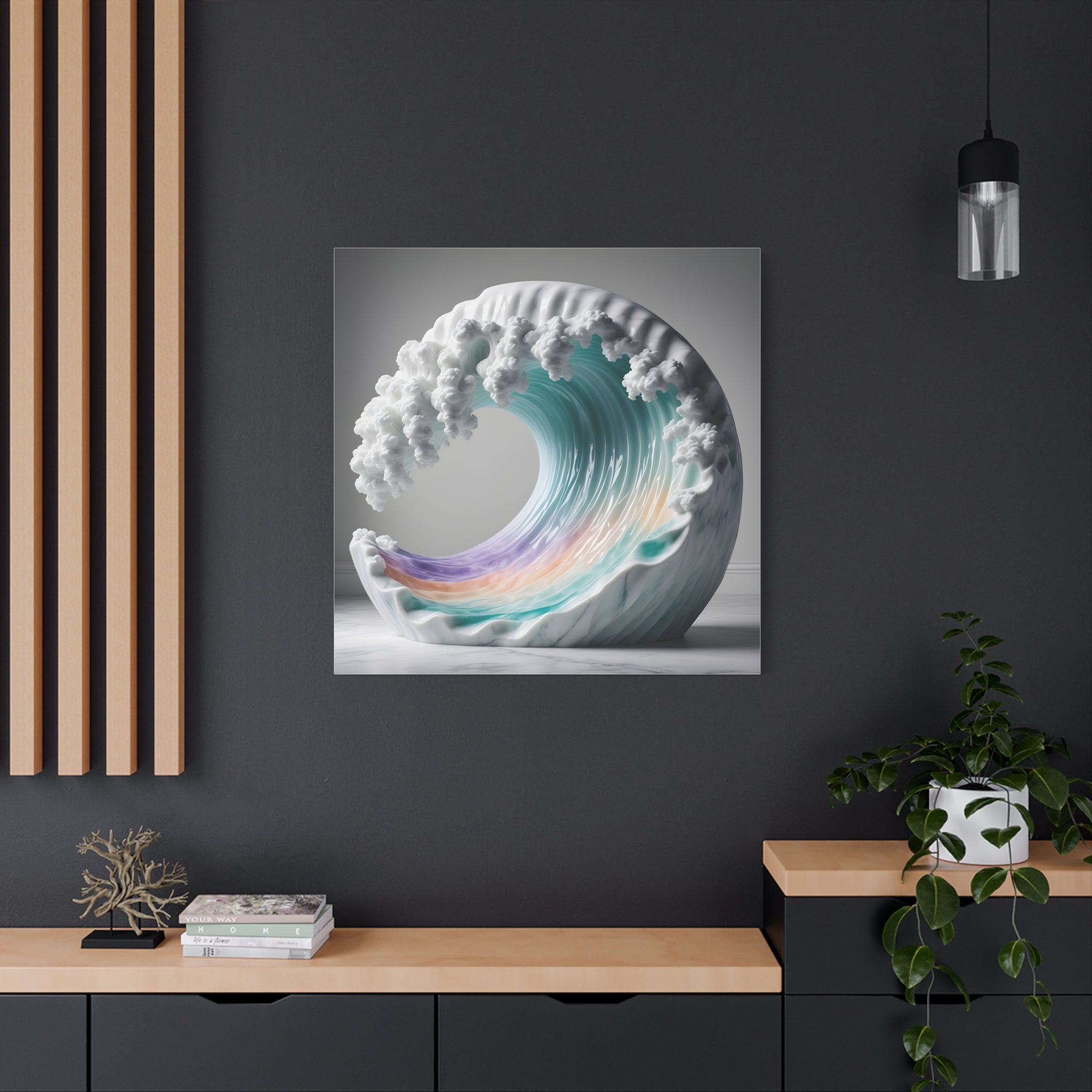 Oceanic Euphoria: Marble Wave Sculpture, Ethereal Aquatic Art - L’Art Suprême Canvas