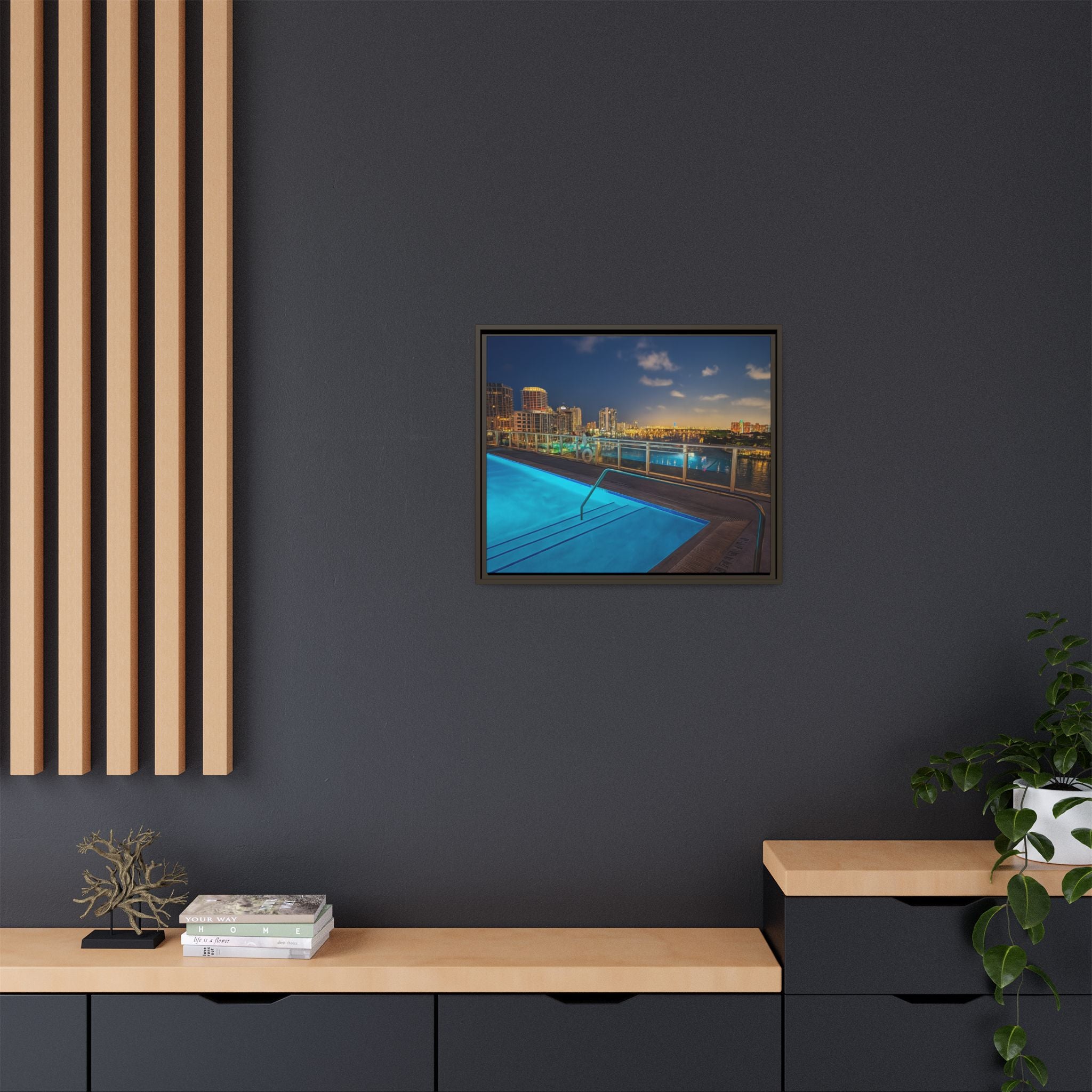 "Skyline Reflections" – Framed Canvas Print