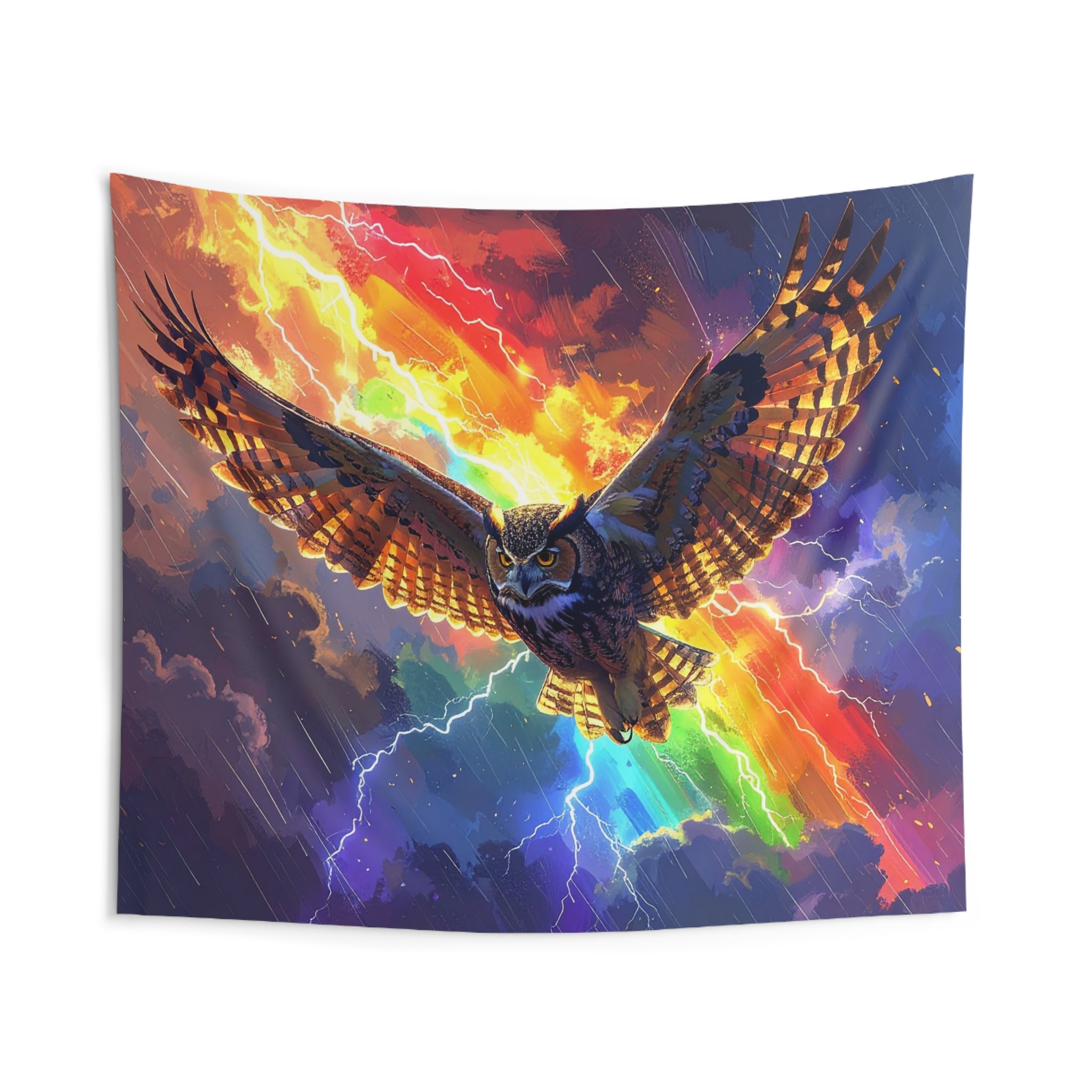 Lightning Owl: Mythical Flight, Digital Fantasy Artwork - L'Art Tapestry