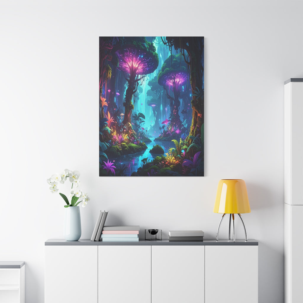 Luminescent Realms: Bioluminescent Forest Fantasy, Digital Art Dreamscape - L’Art Suprême Canvas