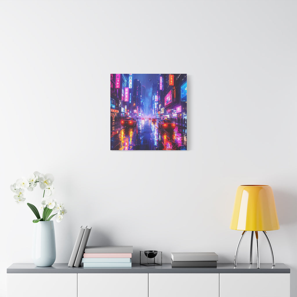 Neon Dystopia: Cyberpunk Metropolis, Urban Night Reflections - L’Art Suprême Canvas