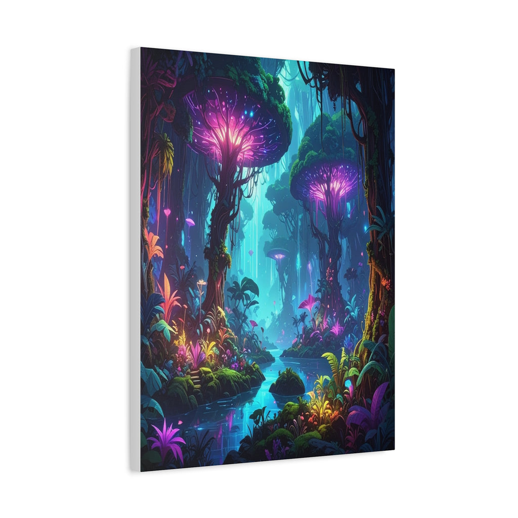 Luminescent Realms: Bioluminescent Forest Fantasy, Digital Art Dreamscape - L’Art Suprême Canvas