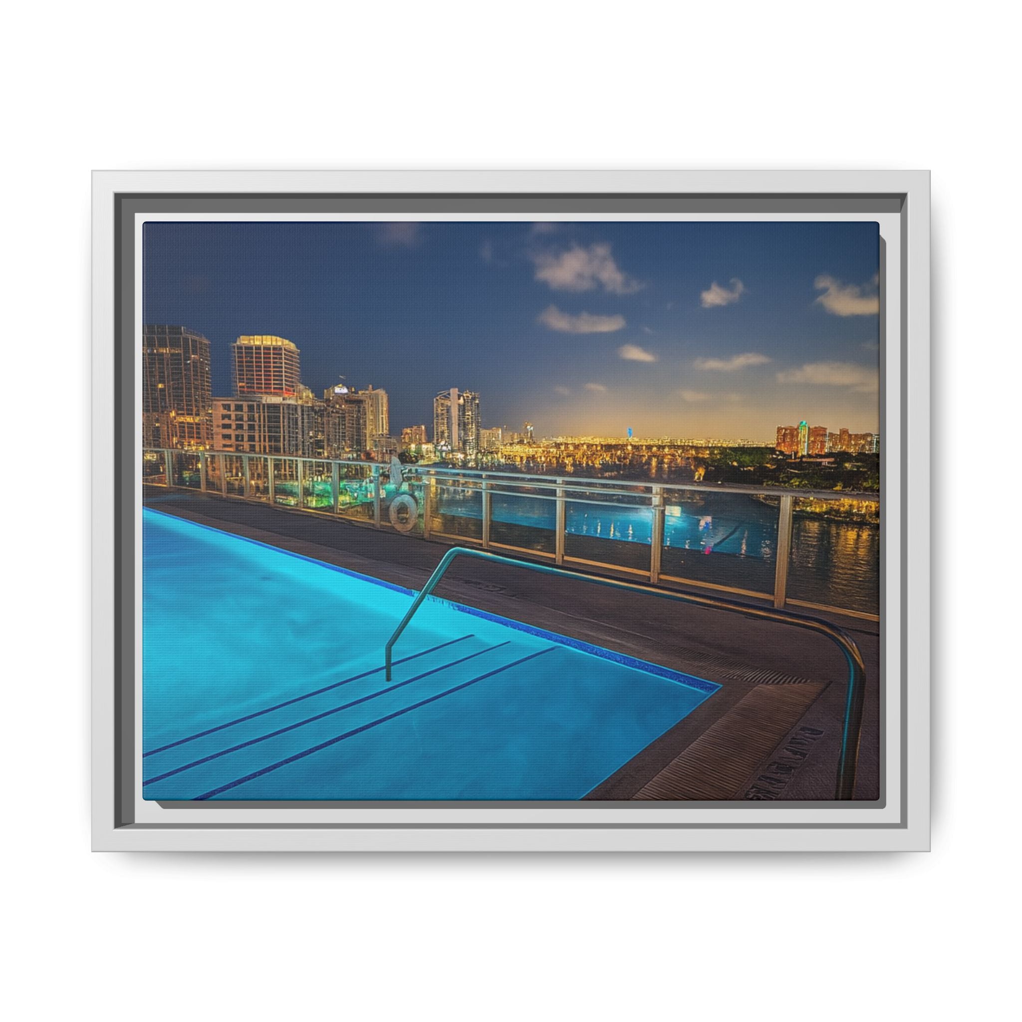 "Skyline Reflections" – Framed Canvas Print
