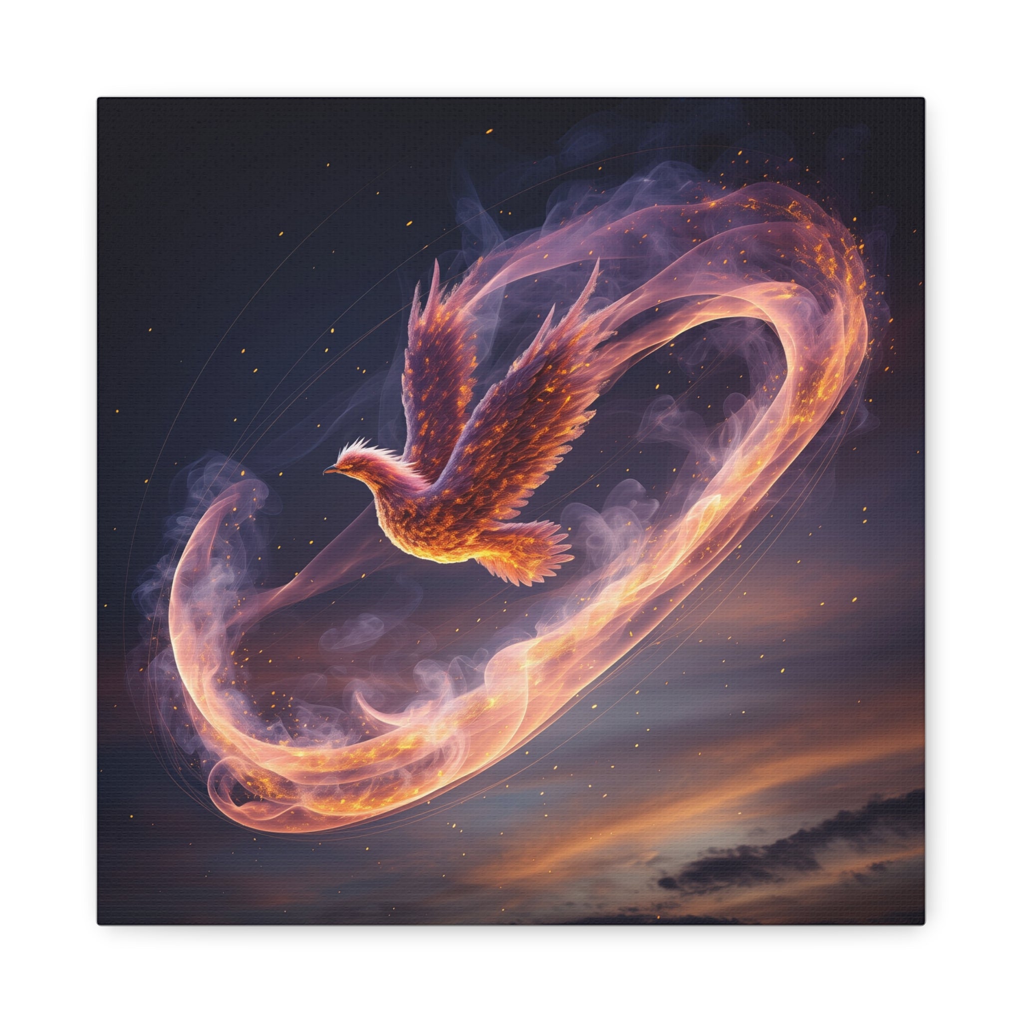 Phoenix of Rebirth: Mythical Fire Bird Digital Painting, Fantasy Flame Creature Artwork - L’Art Suprême Canvas
