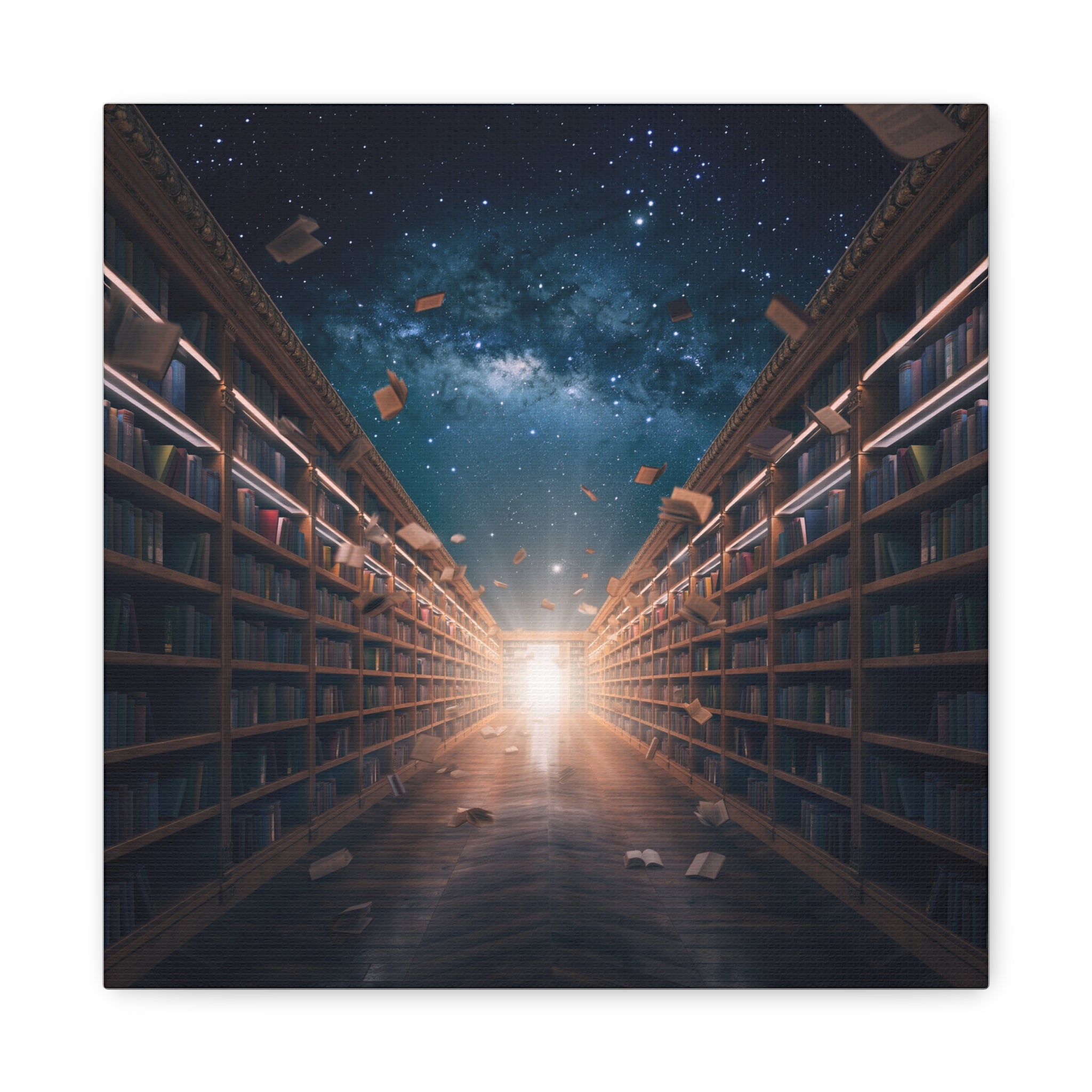 Celestial Library of Infinite Knowledge: Dreamscape Corridor, Cosmic Bibliophile's Journey - L’Art Suprême Canvas