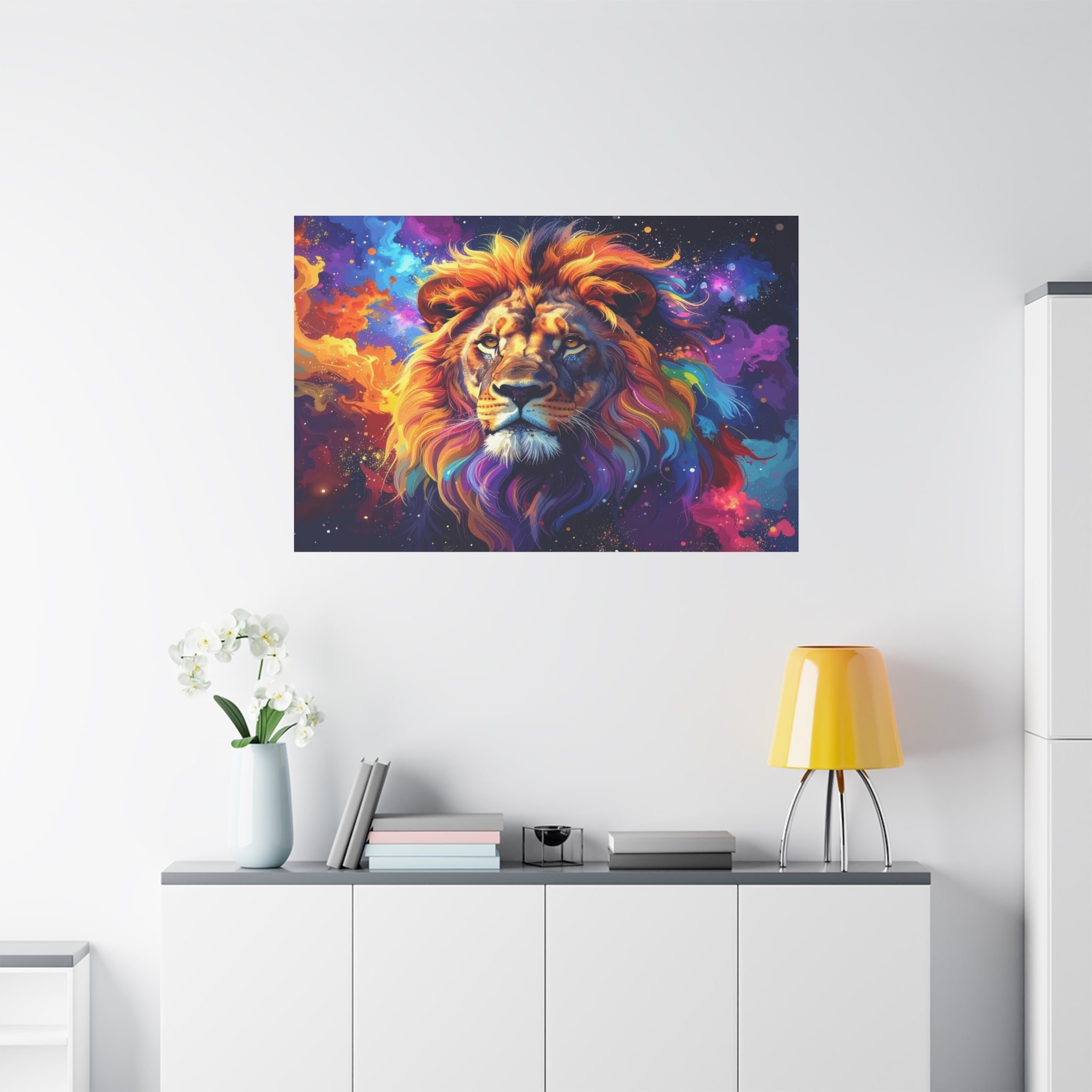 Cosmic Mane: Celestial Lion Portrait, Digital Cosmic Artwork - L’Art Suprême Canvas