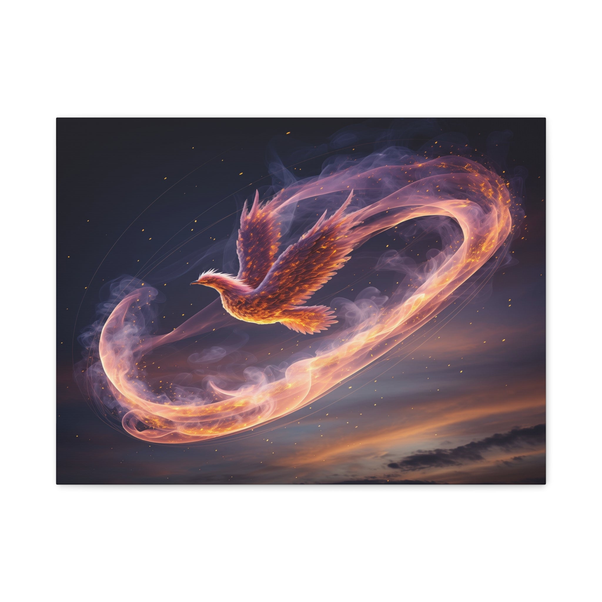 Phoenix of Rebirth: Mythical Fire Bird Digital Painting, Fantasy Flame Creature Artwork - L’Art Suprême Canvas