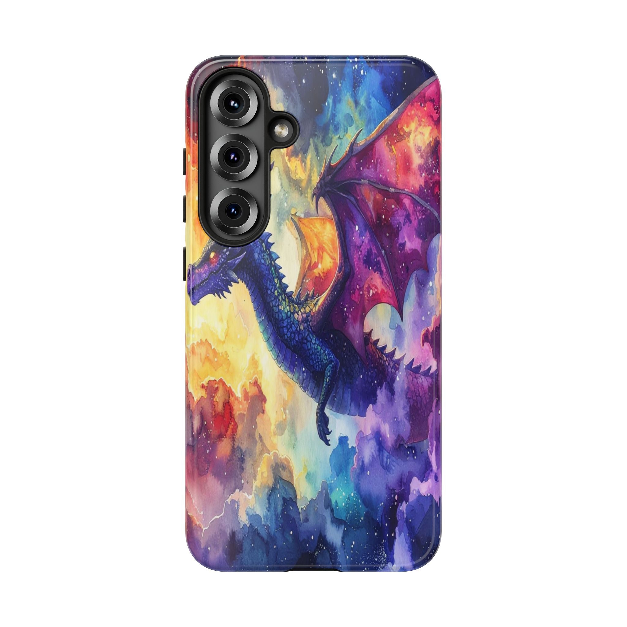 Celestial Dragons' Ascent: Watercolor Fantasy Artwork, Cosmic Nebula Landscape - L’Art Suprême Phone Case