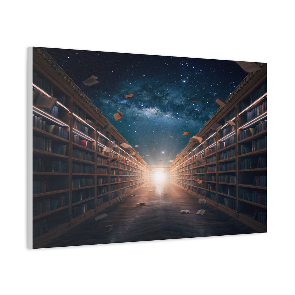 Celestial Library of Infinite Knowledge: Dreamscape Corridor, Cosmic Bibliophile's Journey - L’Art Suprême Canvas