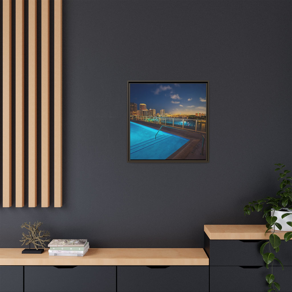 "Skyline Reflections" – Framed Canvas Print