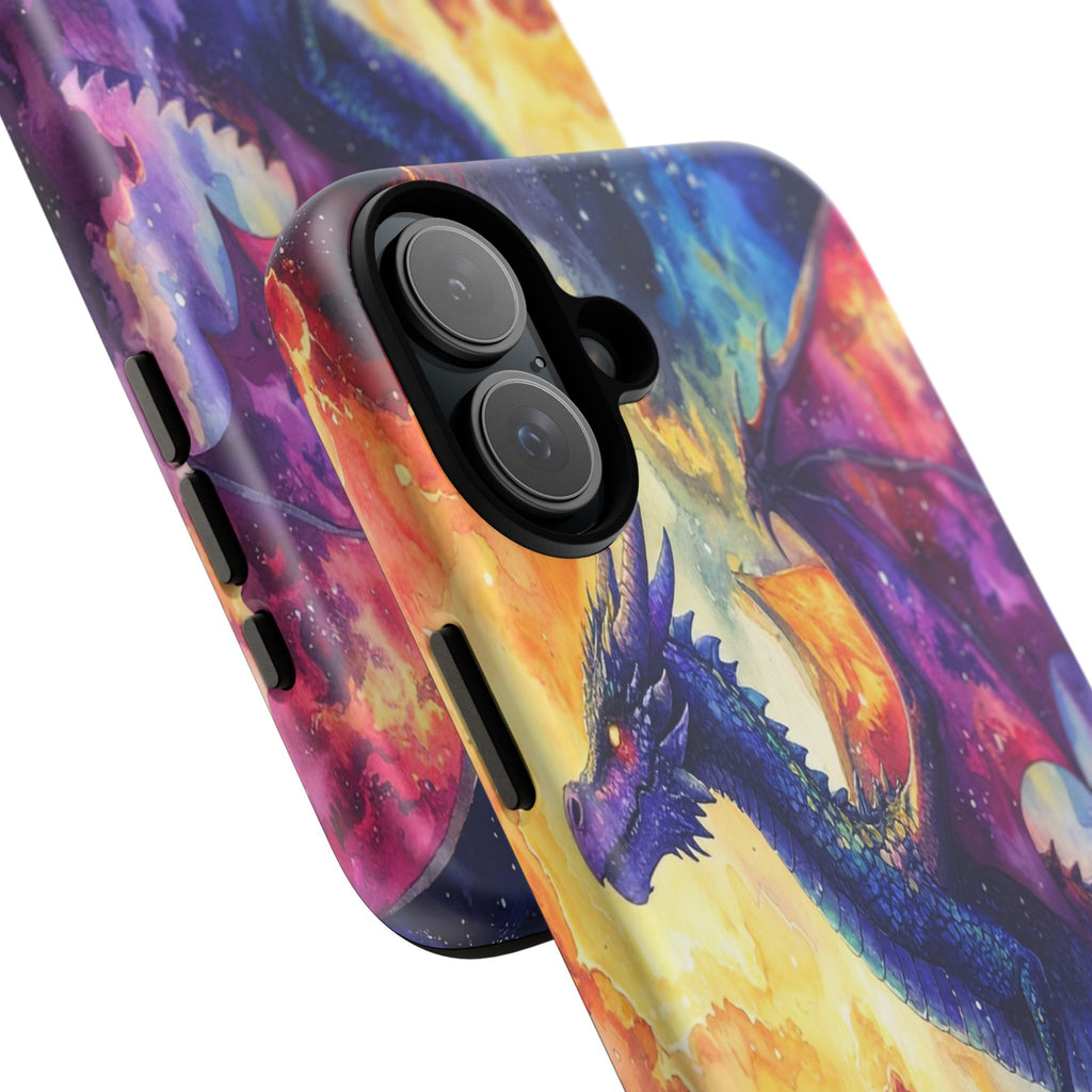 Celestial Dragons' Ascent: Watercolor Fantasy Artwork, Cosmic Nebula Landscape - L’Art Suprême Phone Case