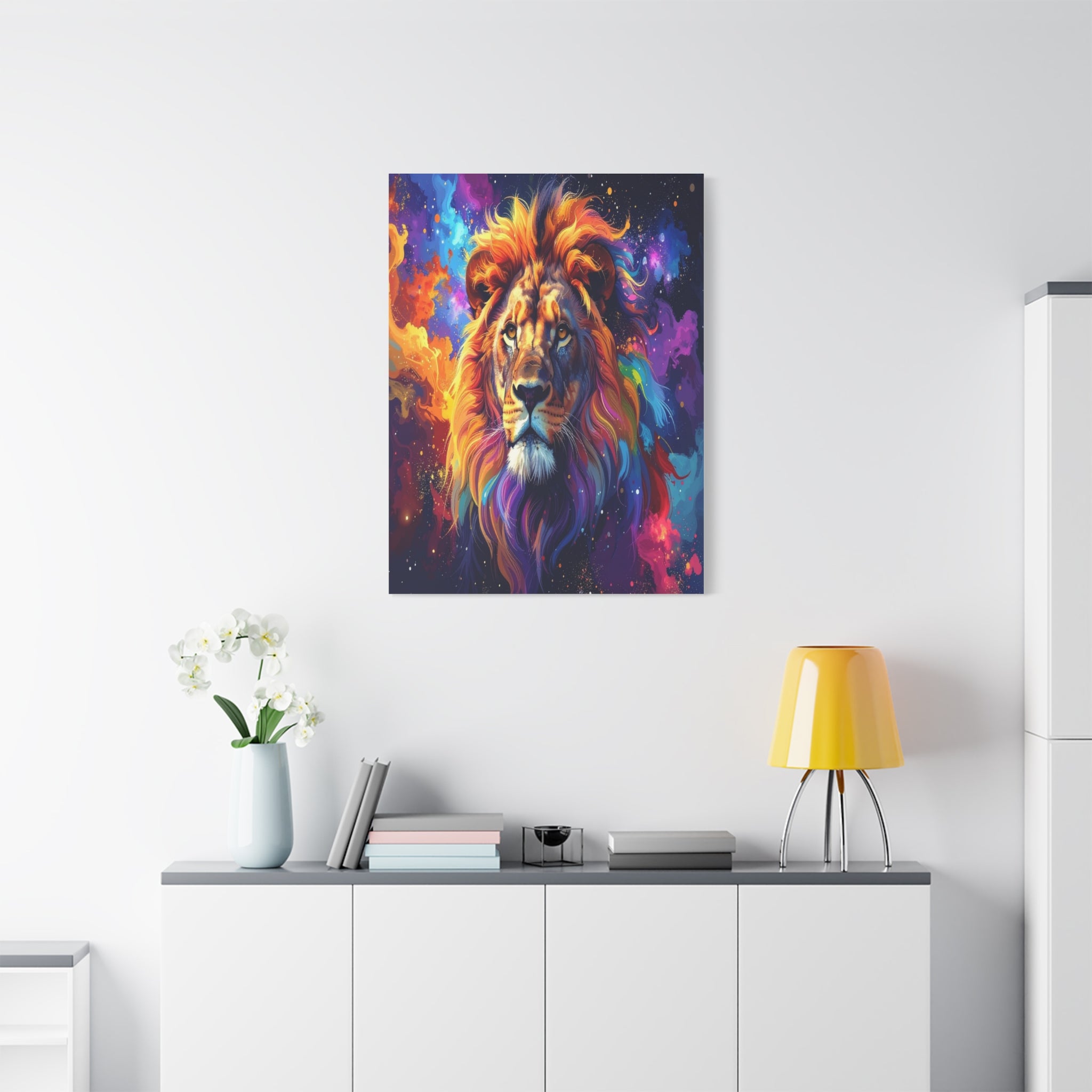Cosmic Mane: Celestial Lion Portrait, Digital Cosmic Artwork - L’Art Suprême Canvas