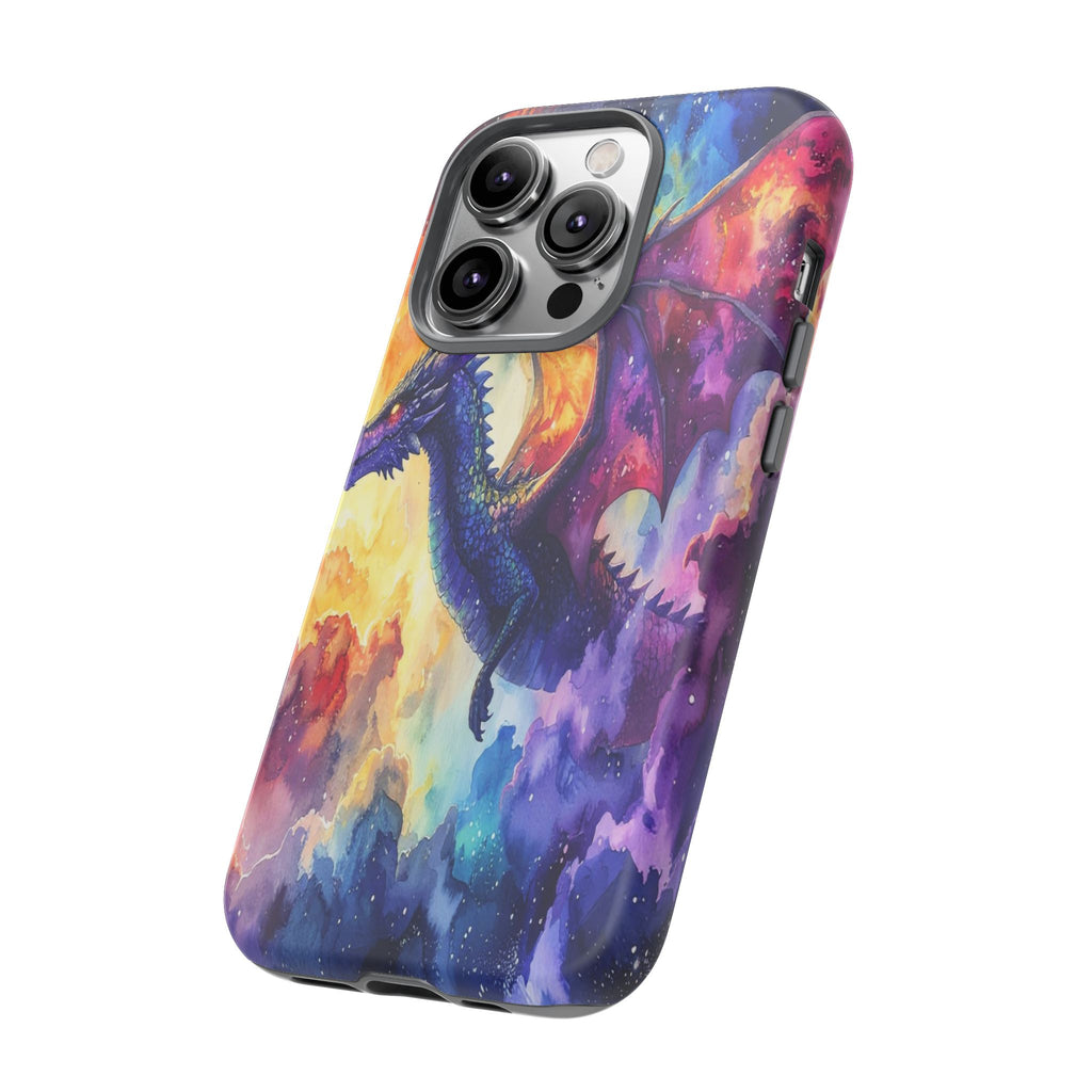 Celestial Dragons' Ascent: Watercolor Fantasy Artwork, Cosmic Nebula Landscape - L’Art Suprême Phone Case