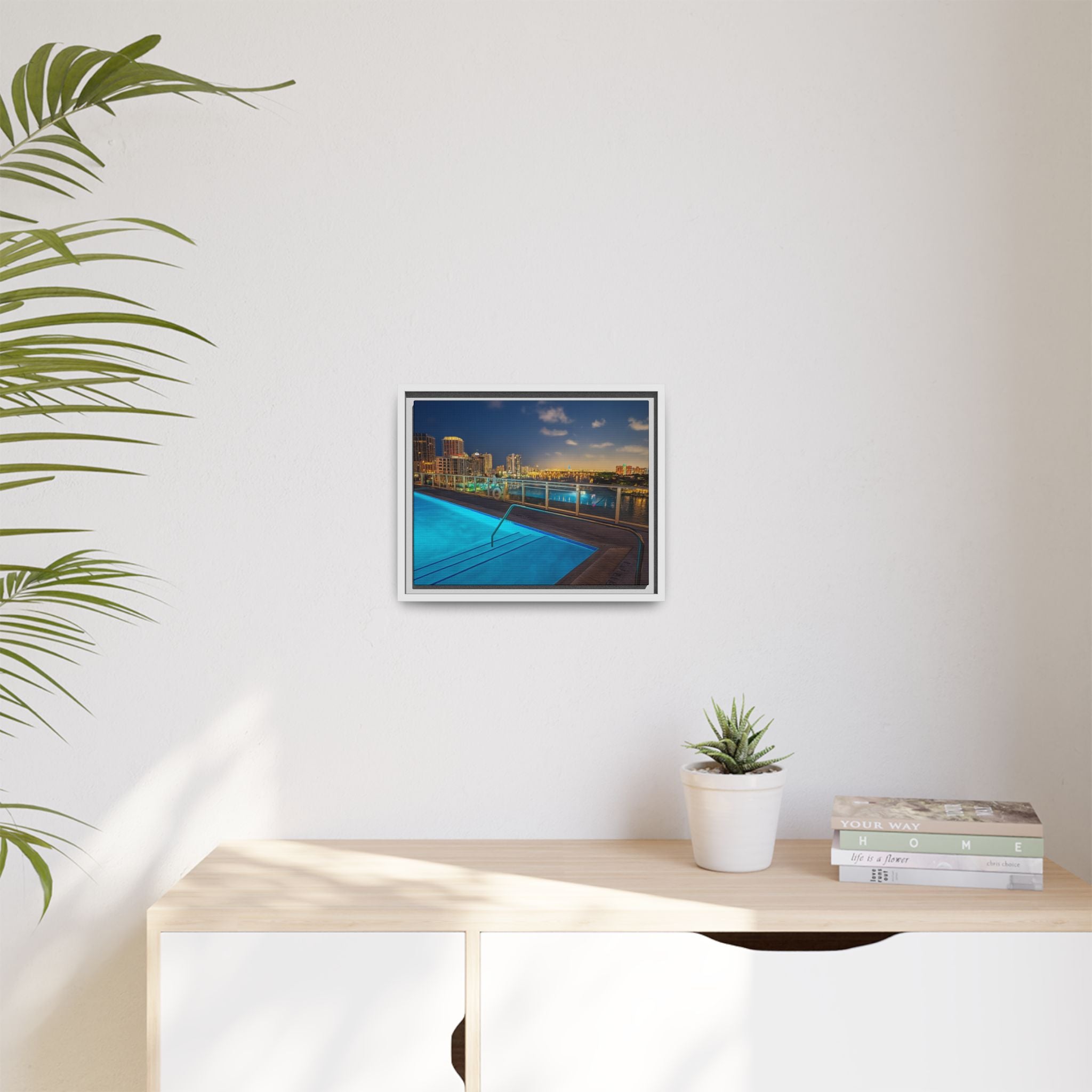 "Skyline Reflections" – Framed Canvas Print