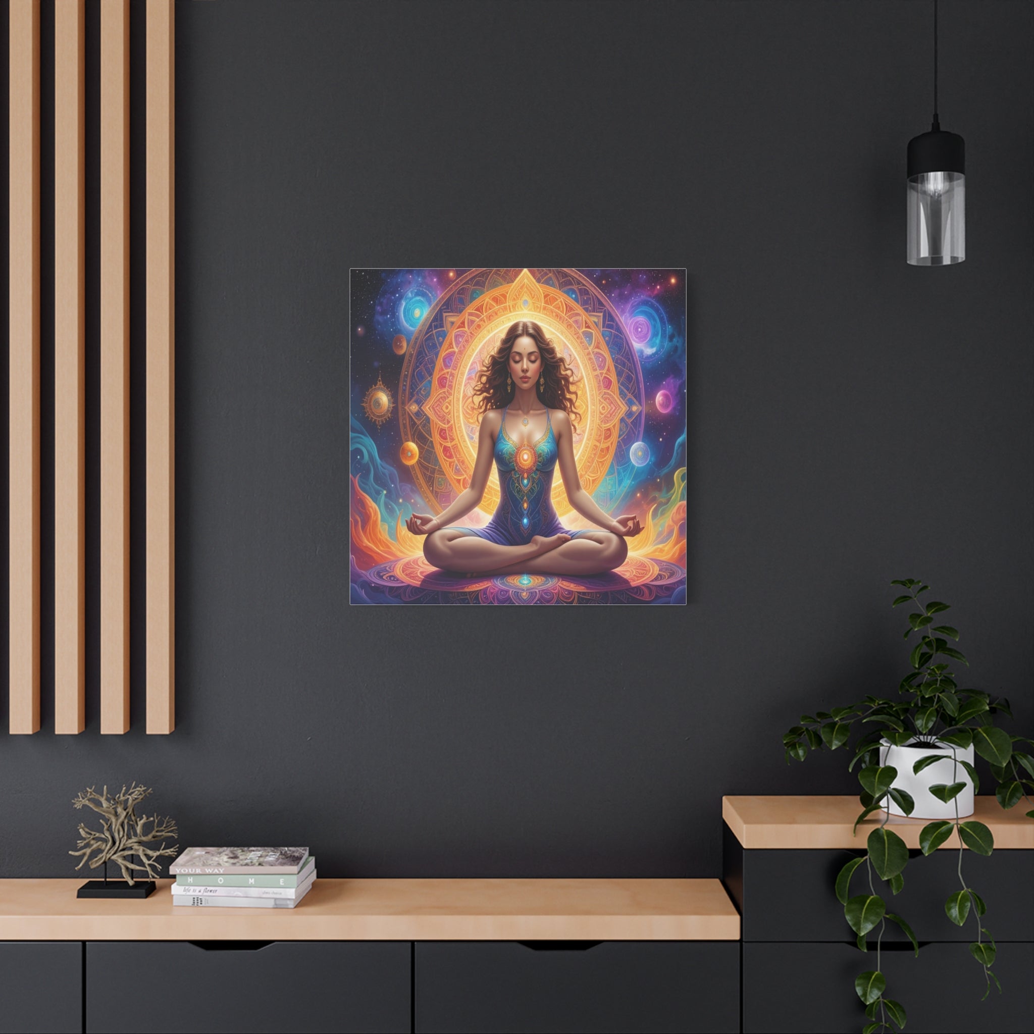 Cosmic Lotus Meditation: Spiritual Energy Mandala, Digital Celestial Art - L’Art Suprême Canvas