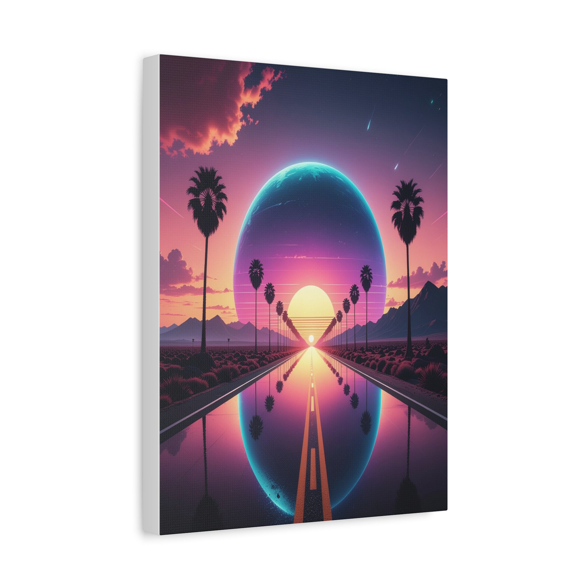 Cosmic Highway: Synthwave Dreamscape, Retro-Futuristic Sunset - L’Art Suprême Canvas