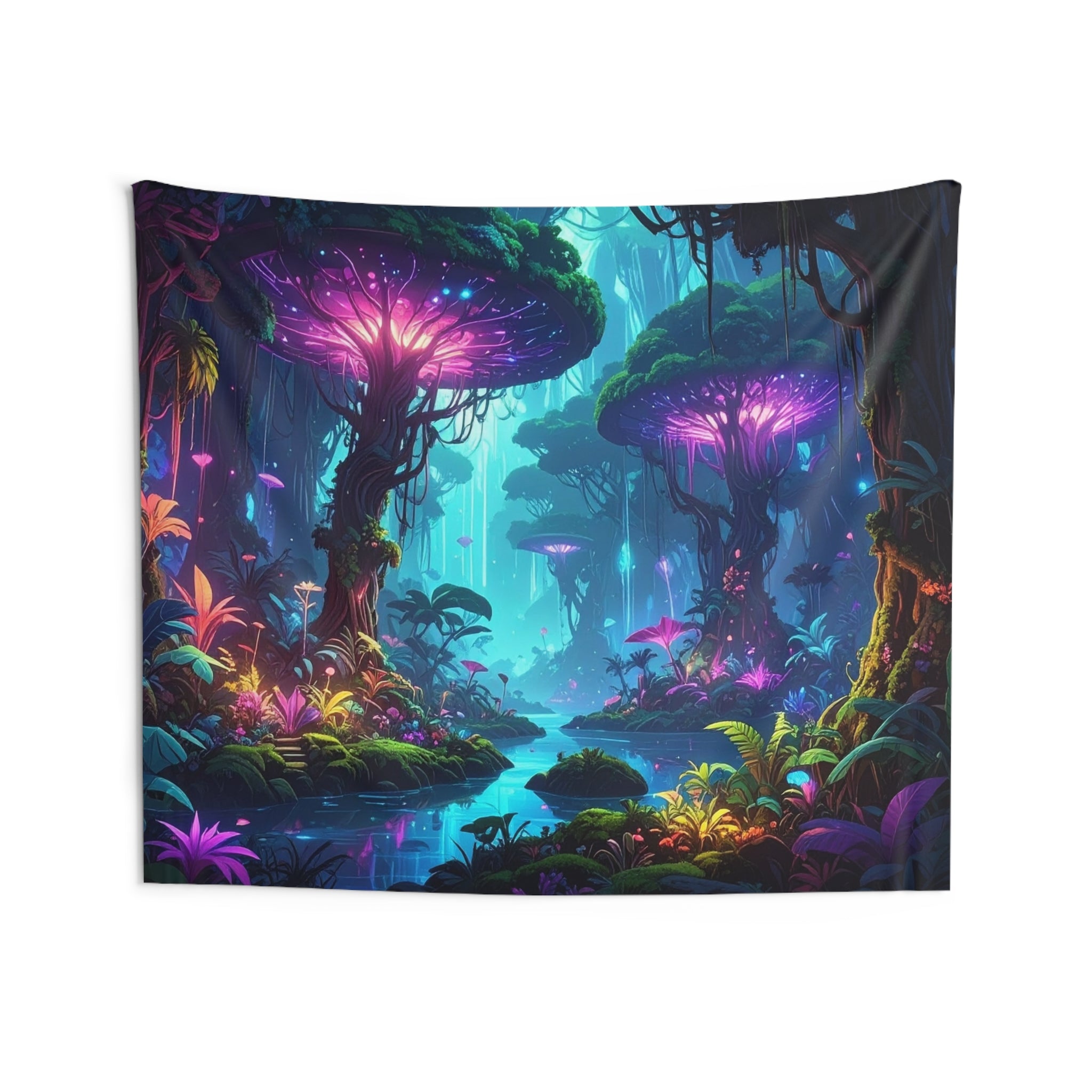 Bioluminescent Dreamscape: Enchanted Forest Realm, Surreal Digital Fantasy Art - L'Art Tapestry