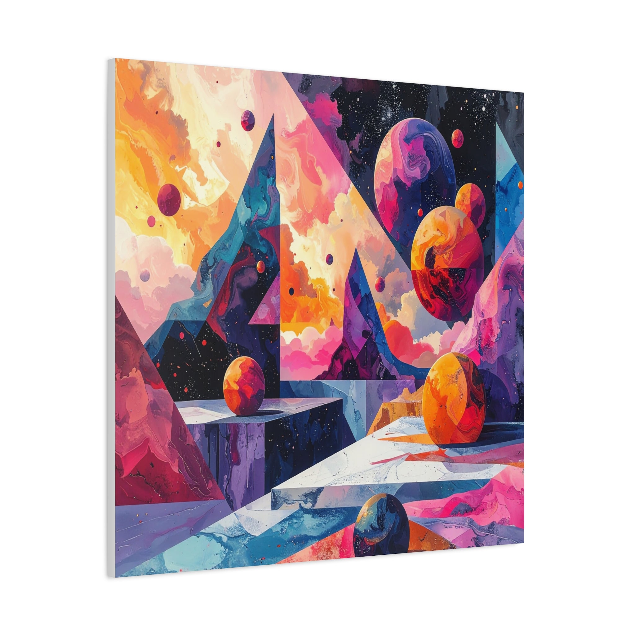 Cosmic Geometry: Dimensional Kaleidoscope, Digital Abstract Landscape - L’Art Suprême Canvas