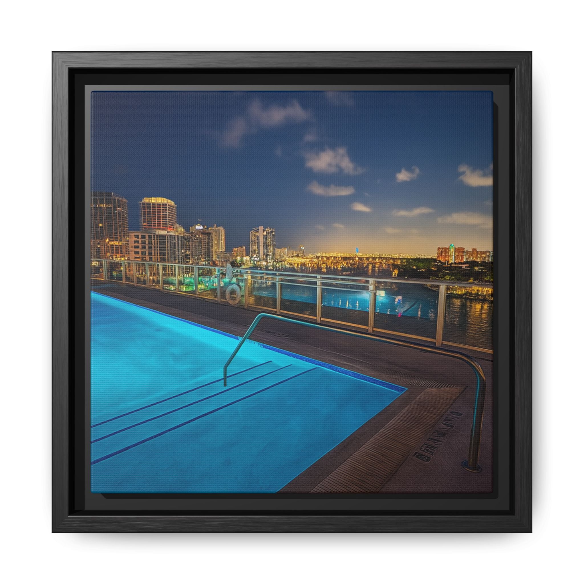 "Skyline Reflections" – Framed Canvas Print