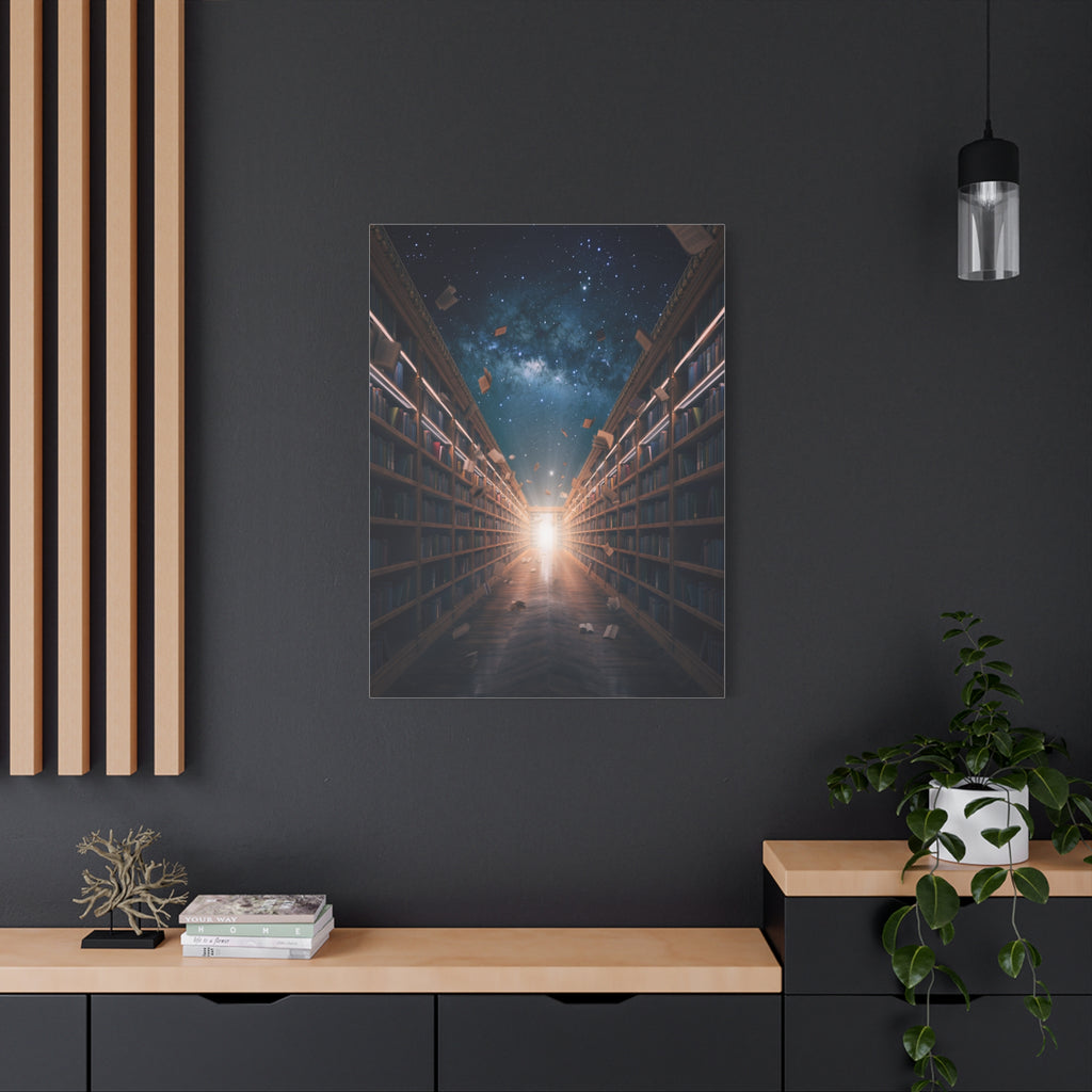 Celestial Library of Infinite Knowledge: Dreamscape Corridor, Cosmic Bibliophile's Journey - L’Art Suprême Canvas
