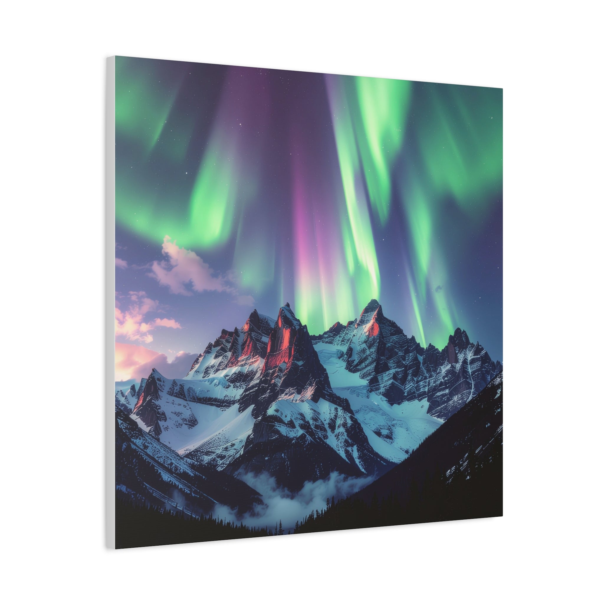 Celestial Symphony: Northern Lights Panorama, Alpine Aurora Wilderness - L’Art Suprême Canvas